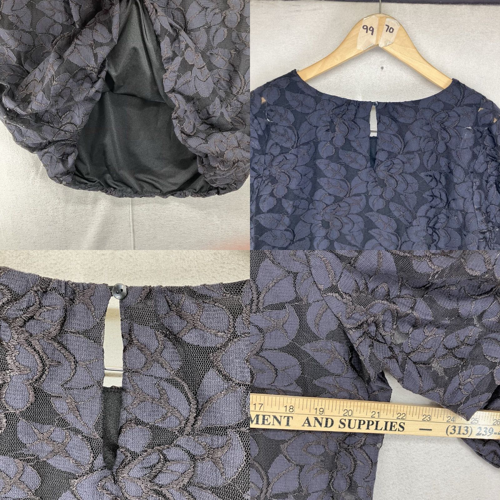 Alfani Alfani Women's Blouse Shirt Dark Romantic Black Floral Lace Top 3/4 Sleeve Round Neck Pullover Sheer Casual Regular L Black Womens Size L / US 10 / IT 46 - 9 Thumbnail