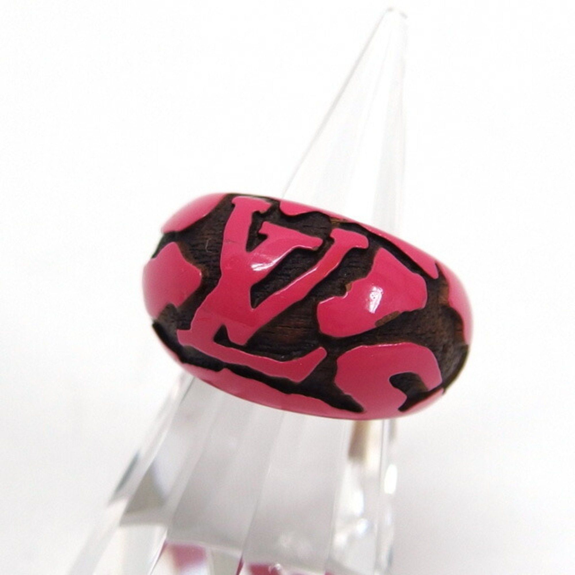 image of Louis Vuitton Berg Leo Monogram Ring Neon Pink M Size in Black, Women's