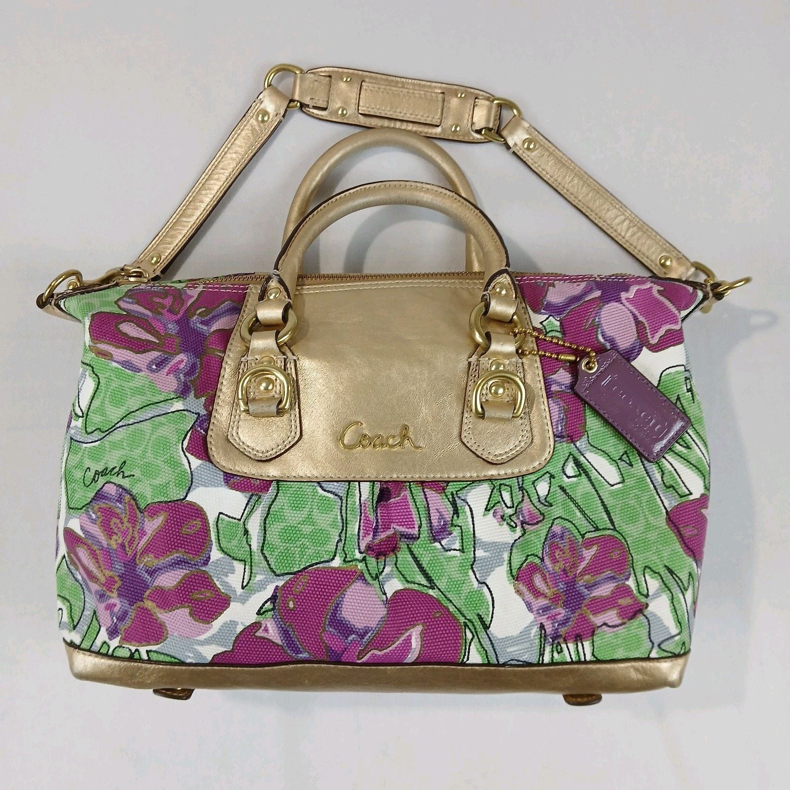 Coach Bag F16177 Ashley Floral Canvas Shoulder Bag Satchel in Purple, Women's