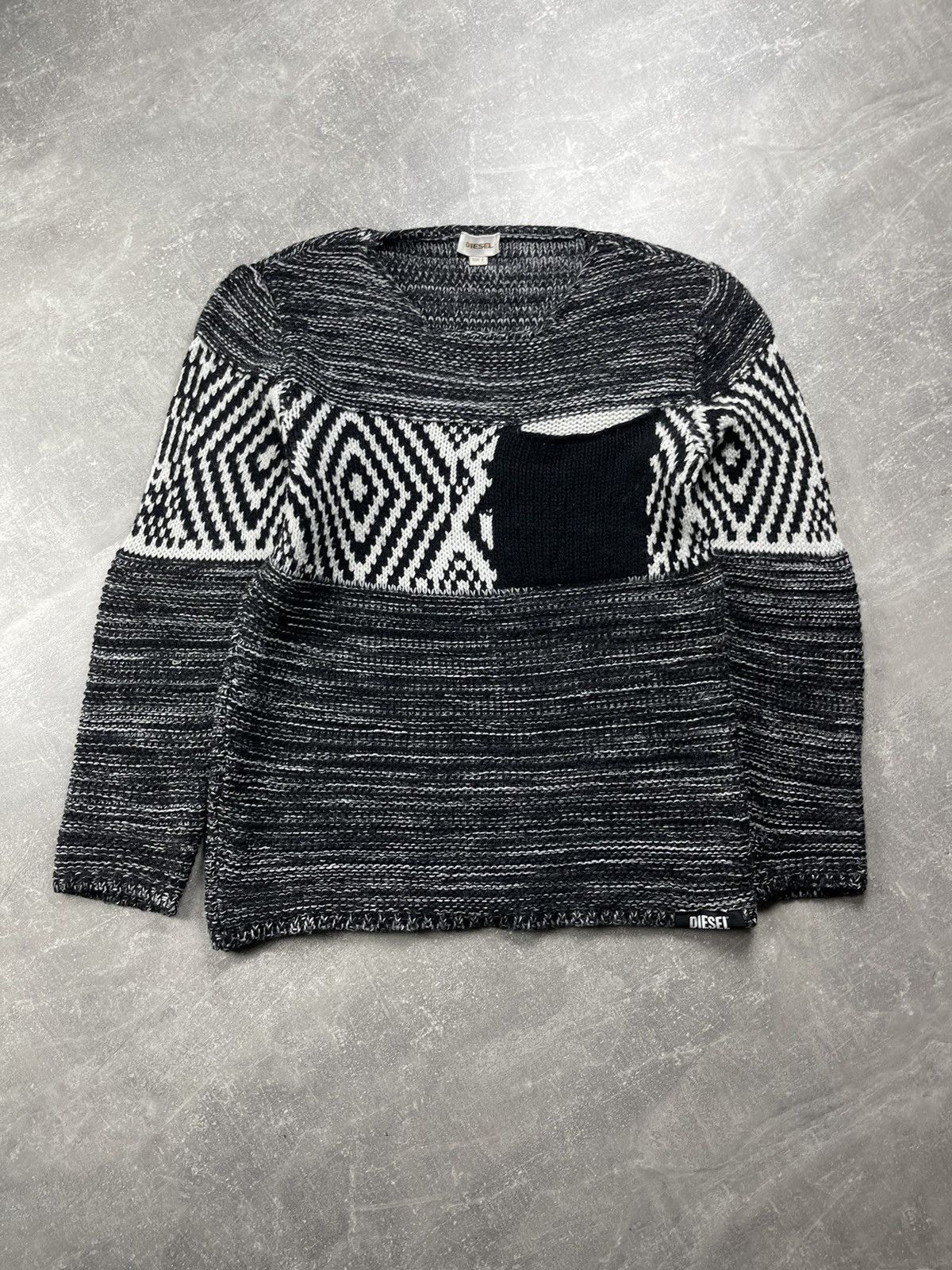 Diesel Diesel Knit Wool Sweater Geometric Pattern Black White Size US L / EU 52-54 / 3 - 2 Thumbnail