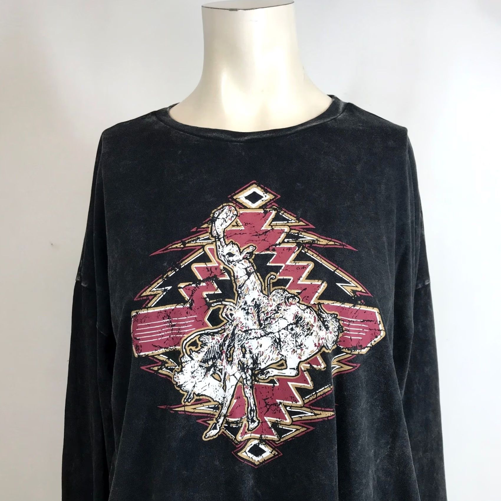 Denime Rock & Roll Denim Women Small Black Bronc Rider Graphic Long Sleeve Size S / US 4 / IT 40 - 2 Thumbnail