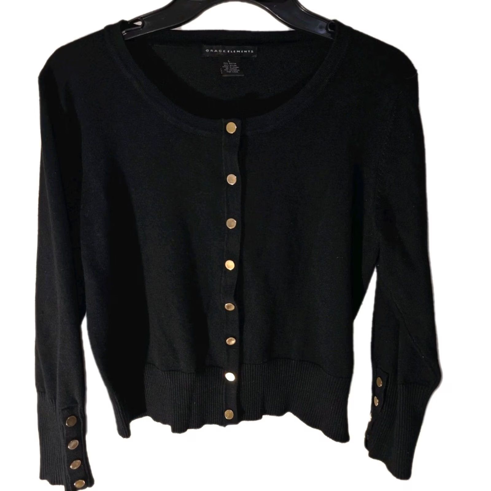 Vintage Grace Elements Black Button-Down Cardigan Sweater Women L Black Cardigan Womens Large Button Long Sl Size L / US 10 / IT 46 - 2 Thumbnail