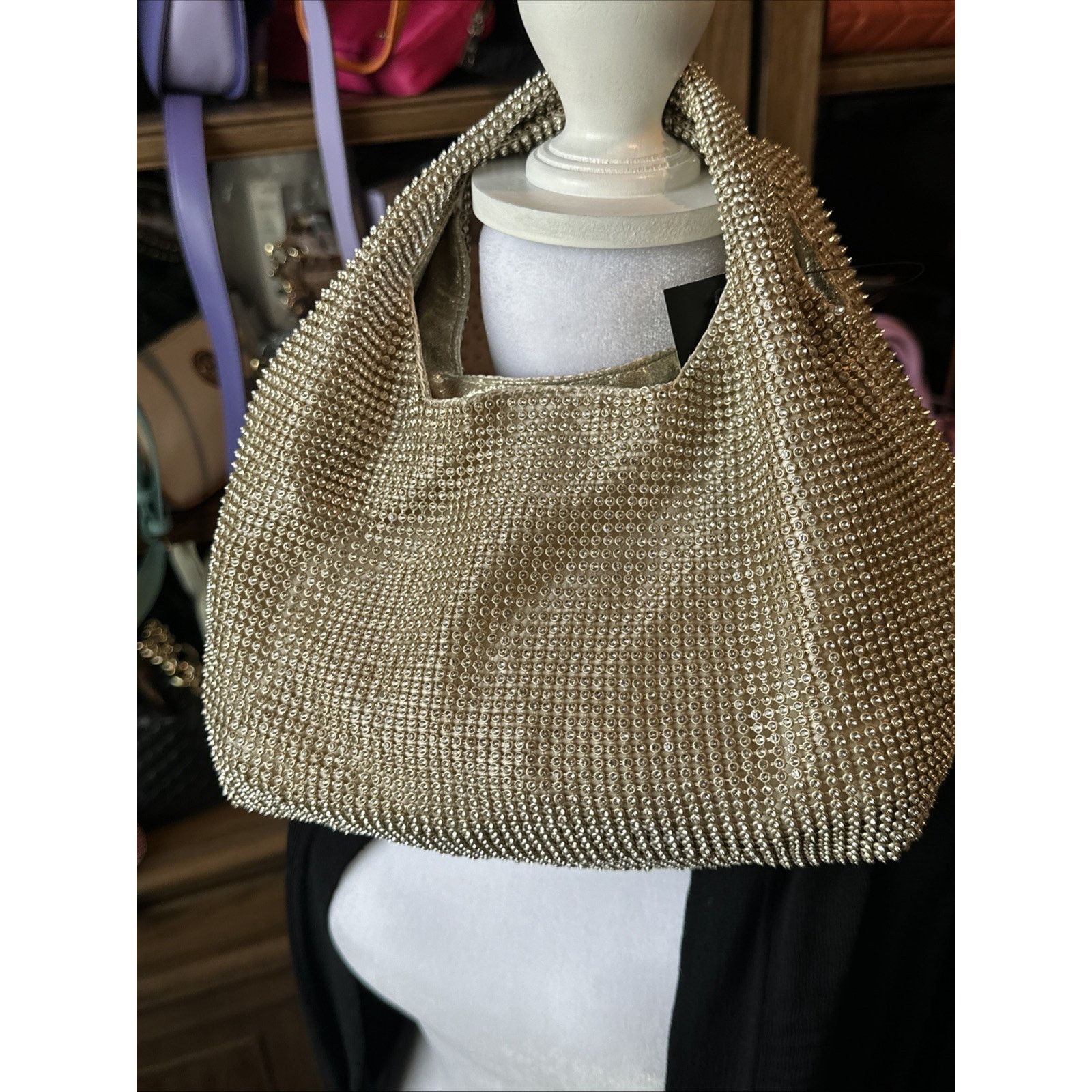Inc Mesh Embellished Crystal Mini Hobo Bag - Gold $99 Nwt, Women's