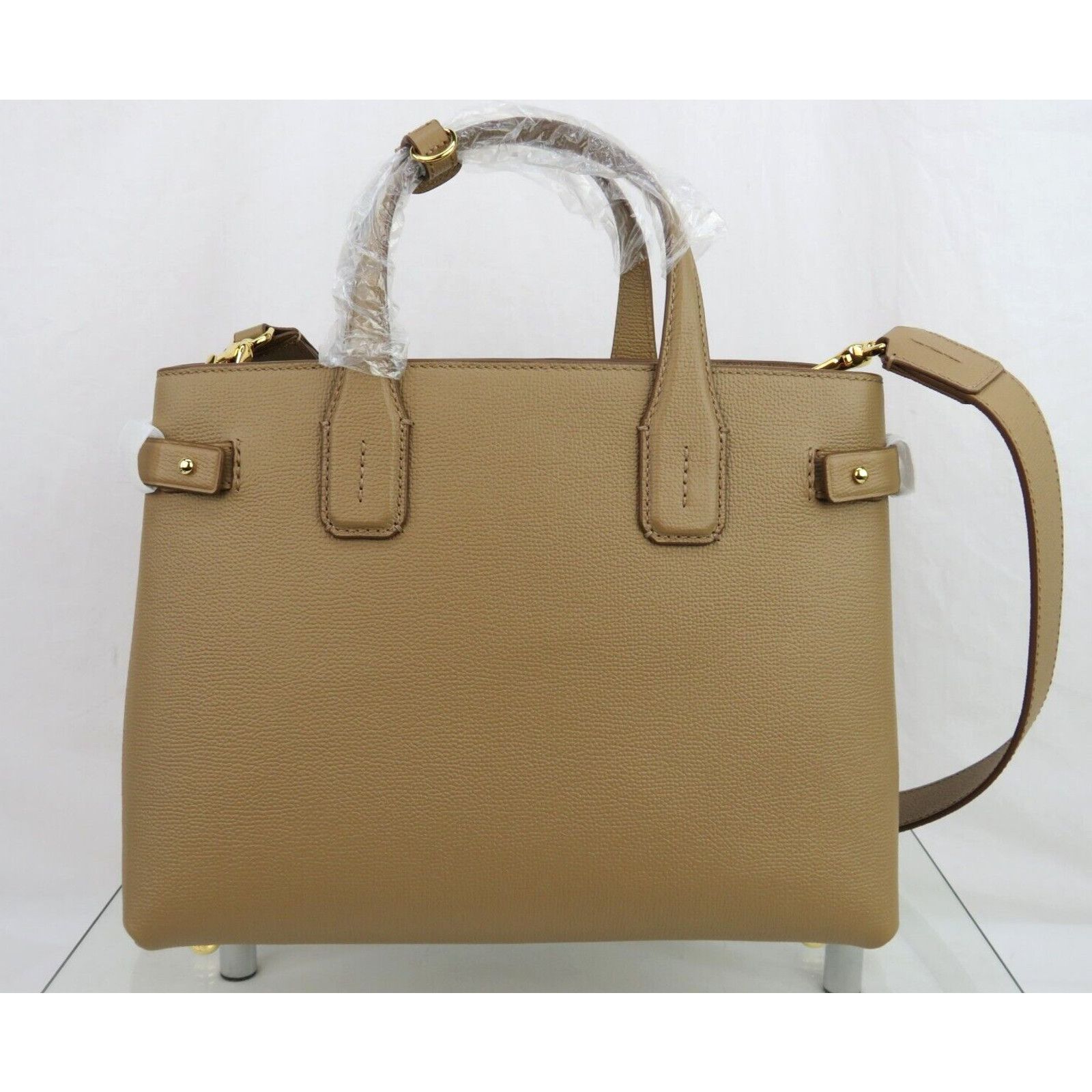 Burberry BURBERRY MD BANNER CAMEL LEATHER CHECK LOGO SHOULDER BAG Size ONE SIZE - 3 Thumbnail