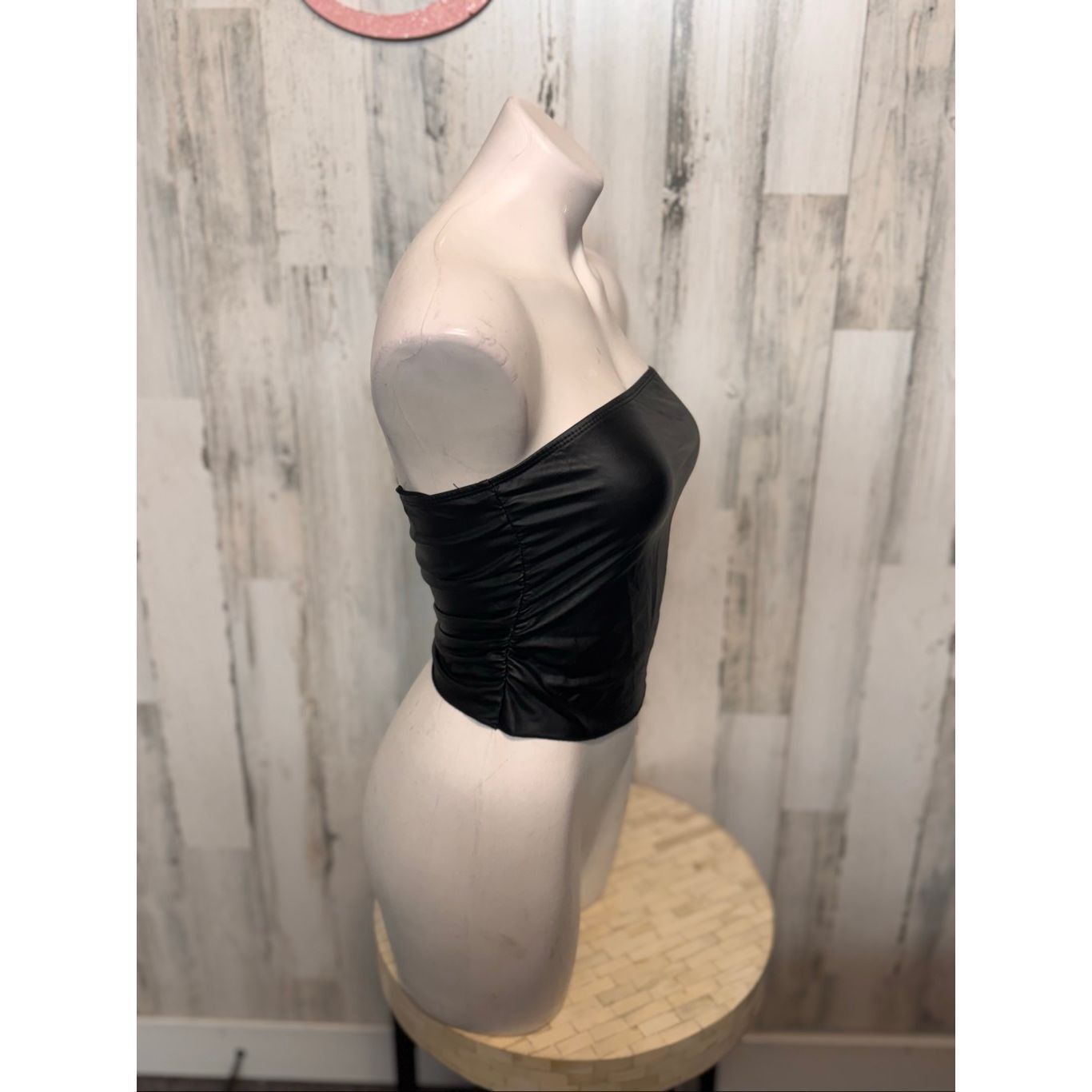 Other Black Faux Leather Tube Top Small | Strapless Shiny Clubwear Size S / US 4 / IT 40 - 3 Thumbnail