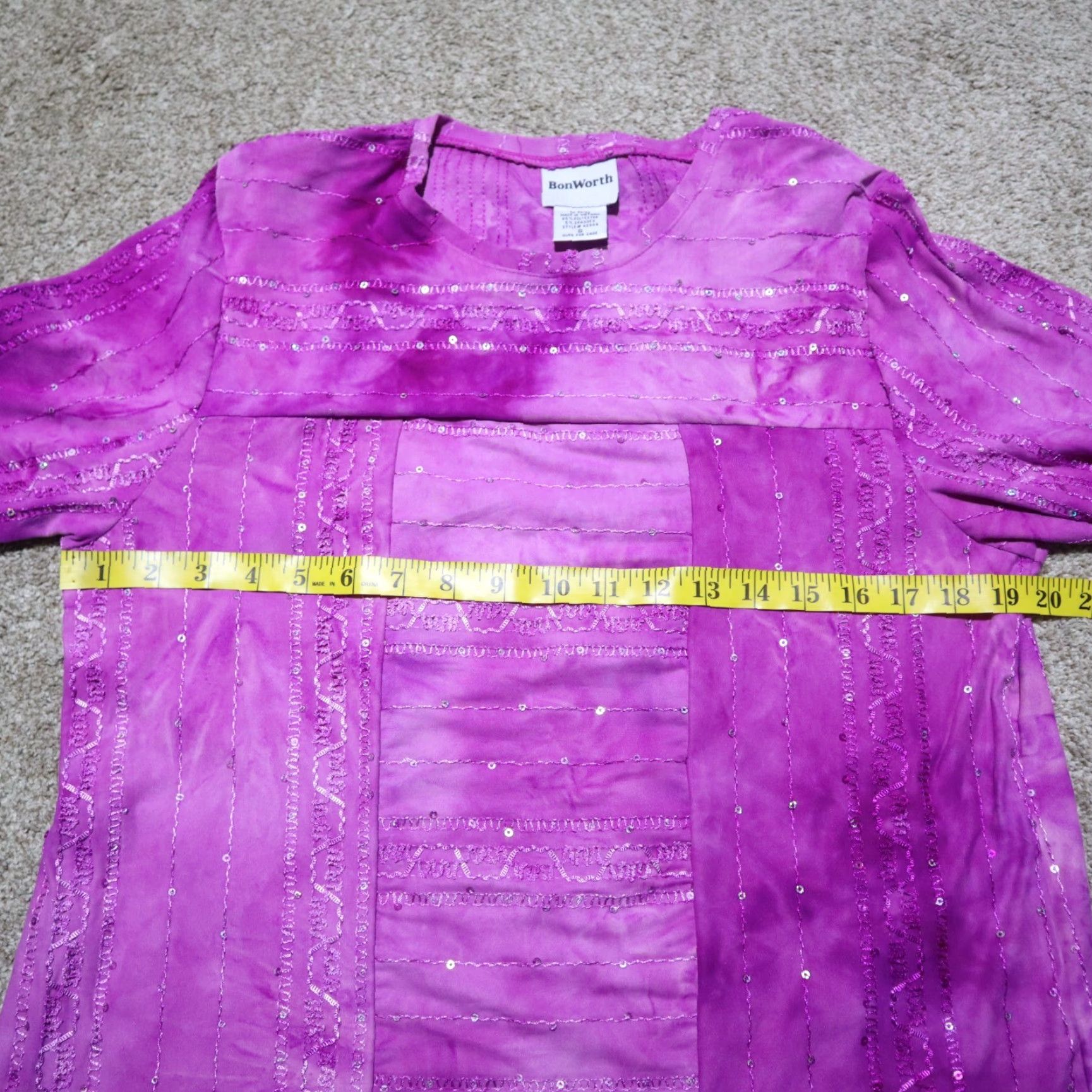 Vintage BonWorth Shirt Adult Women S Purple Blouse With Rhinestone Top Half Sleeve Knit Polyester Round Neck 3/4 Sleeve Casual Workwear 2000s USA Size S / US 4 / IT 40 - 5 Thumbnail