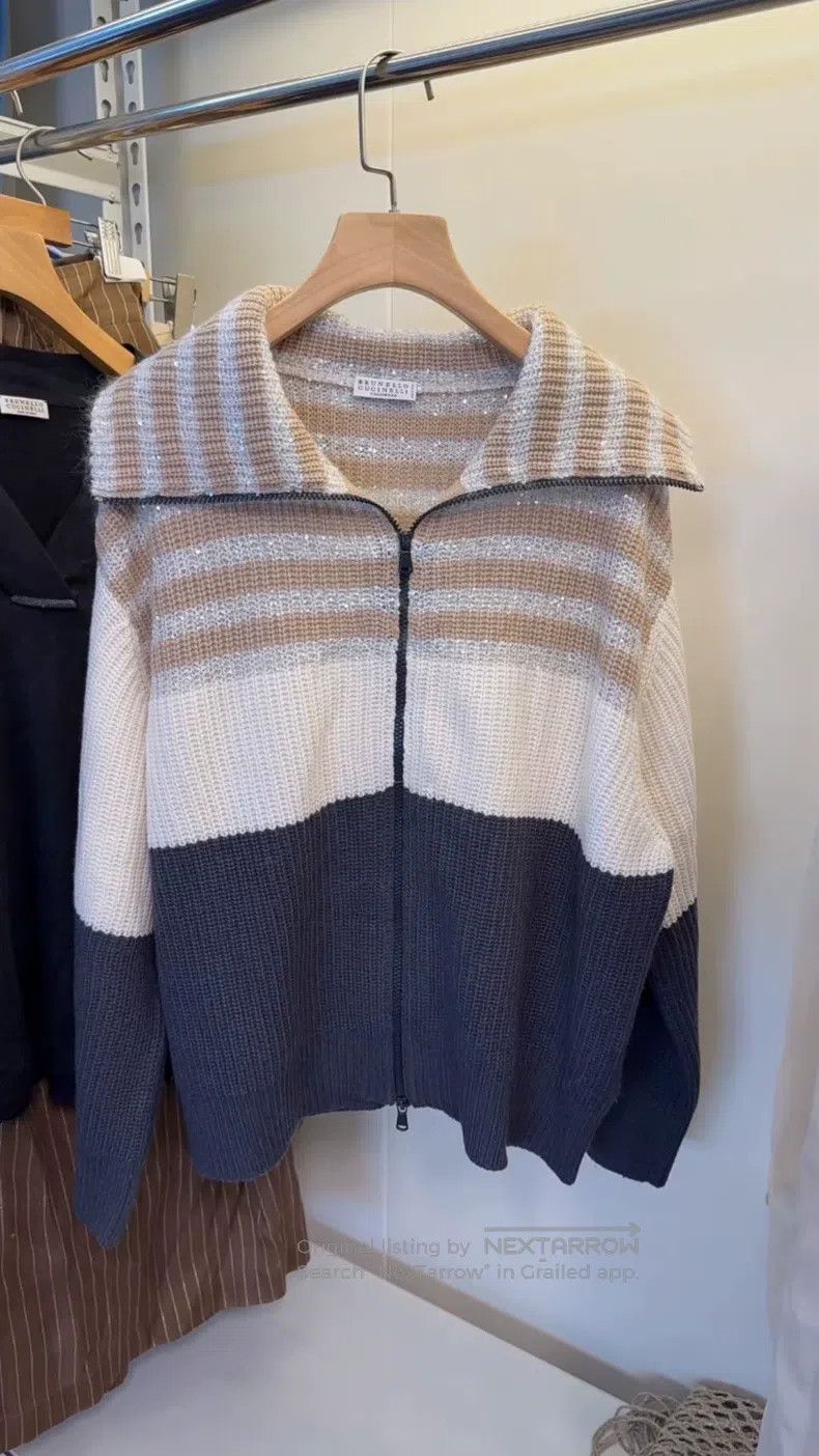 Brunello Cucinelli Brunello Cucinelli Sequined Cashmere Cardigan Size L / US 10 / IT 46 - 1 Thumbnail