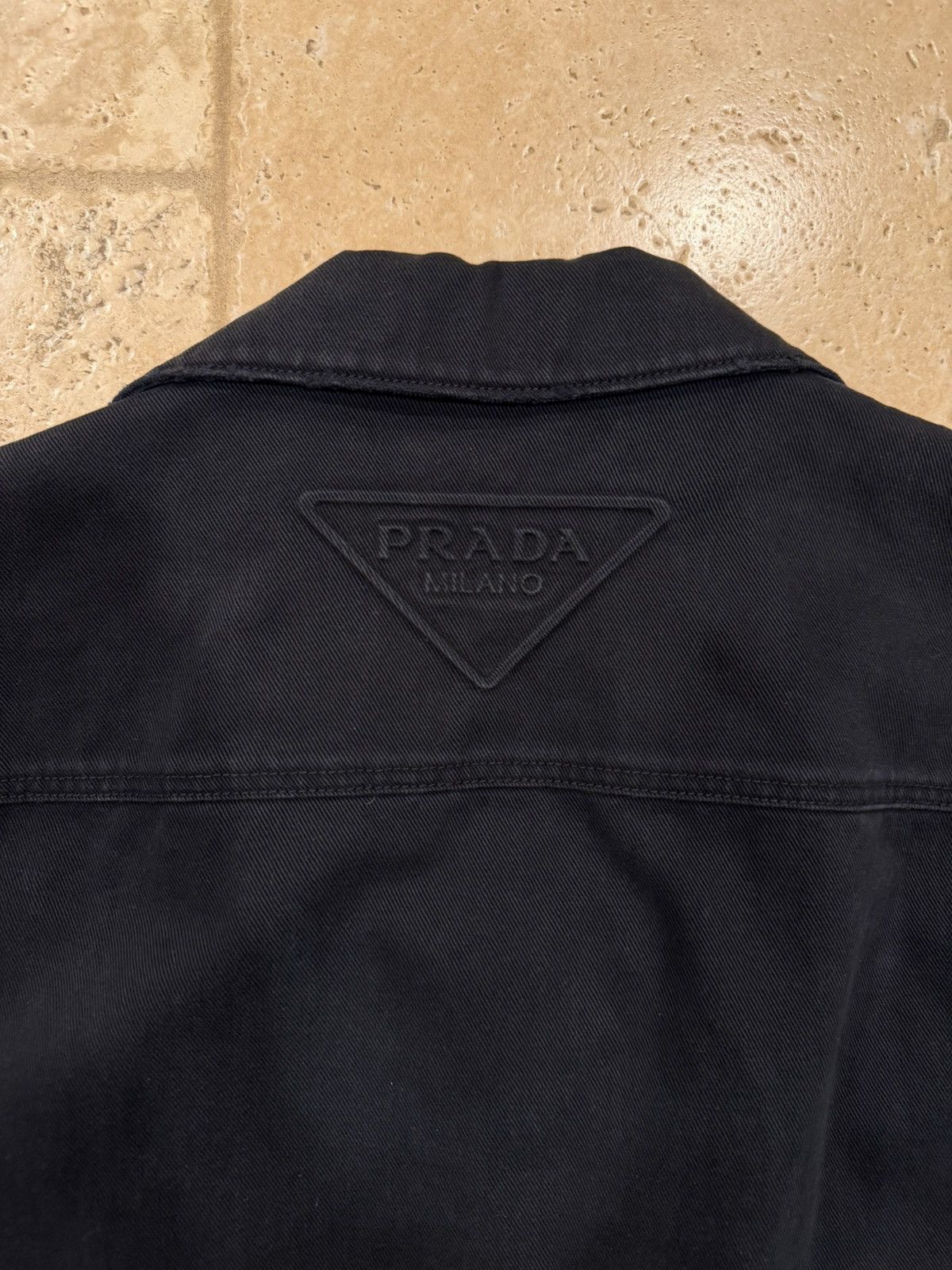 Prada Prada Black Denim Distressed Back Logo Button Bowling Shirt Size US M / EU 48-50 / 2 - 11 Thumbnail