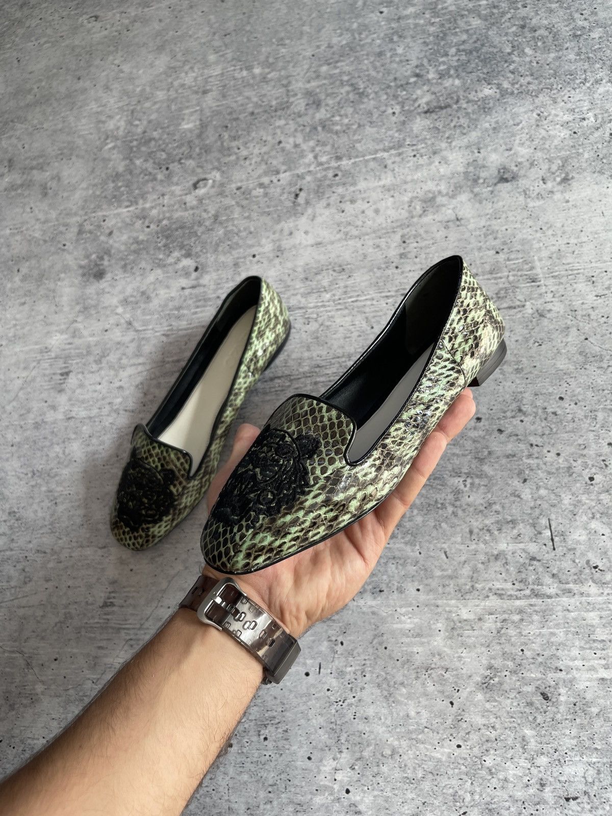 Kenzo Kenzo Green Loafers Size 35 - Snake Skin Effect with Tiger Size US 4 / IT 34 - 13 Thumbnail