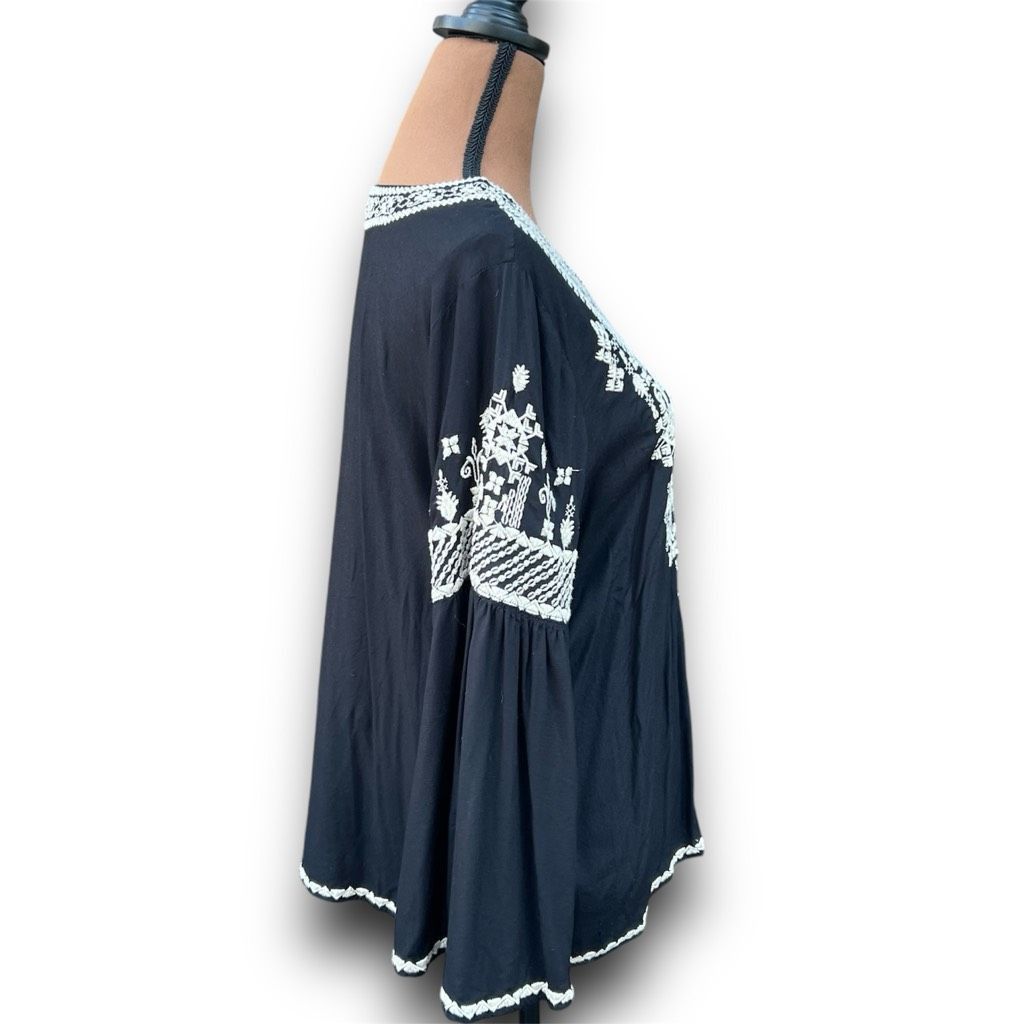 Chelsea Soccer Chelsea & Theodore Black Beige Embroidered Boho Bell Sleeve Size M / US 6-8 / IT 42-44 - 3 Thumbnail