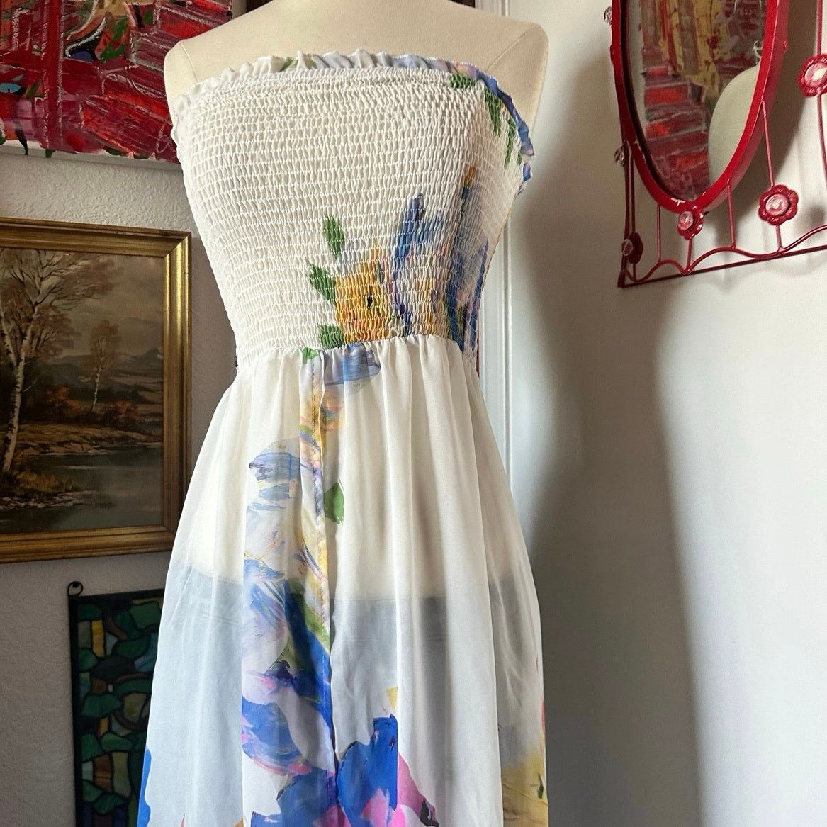 Shein shein white blue floral sheer tube top Size S / US 4 / IT 40 - 2 Thumbnail