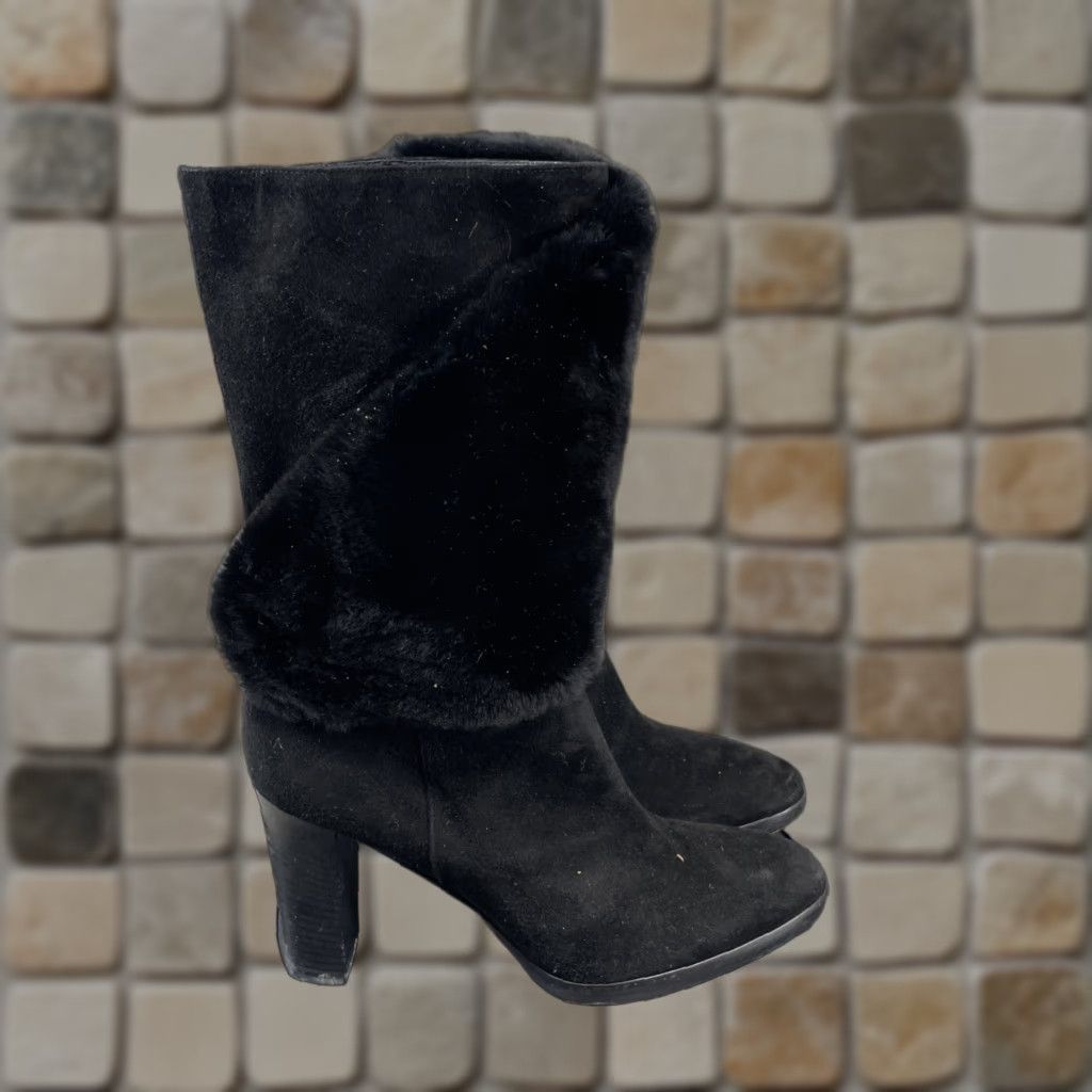 Loro Piana VINTAGE Loro Piana Women's Booties Size 8 US Black Suede Fur Block Heel Ankle Casual Size US 8 / IT 38 - 1 Thumbnail