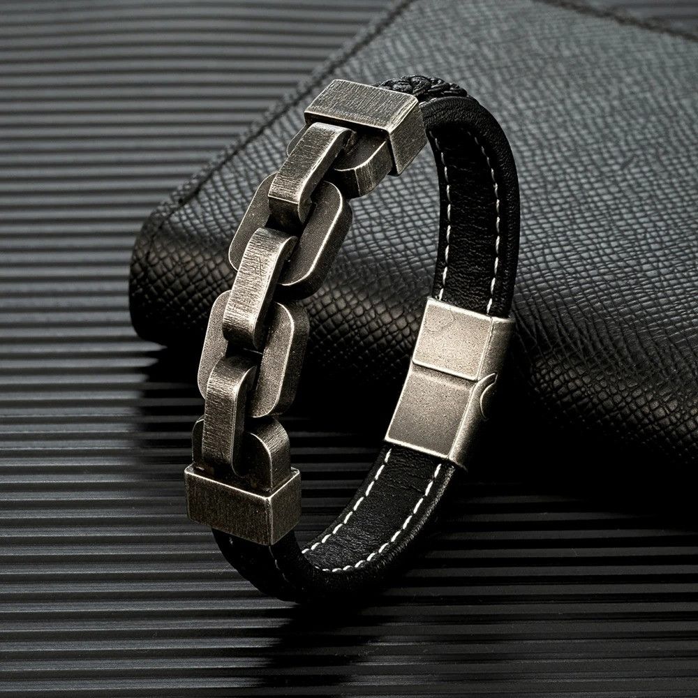 Other Chain Leather Bracelet Accessories Cuff Gift For Him Size ONE SIZE - 1 Thumbnail