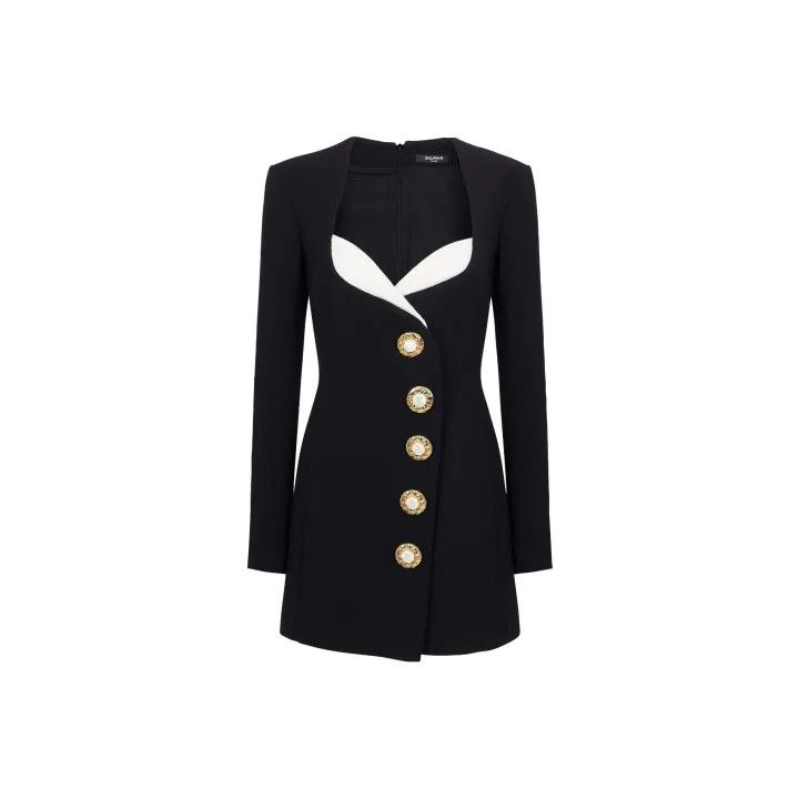 Balmain Color-Block Button Detail Long Sleeve Dress 0079