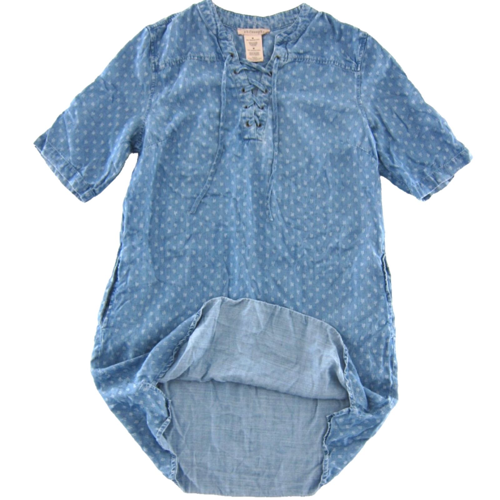 Vintage Philosophy Shirt Dress M Women's 100% Tencel Blue White Denim Pocket Short Sleeve Tunic Shirt Dress M Boho 80s 90s Hippie Boho Pockets Womens Size M / US 6-8 / IT 42-44 - 5 Thumbnail