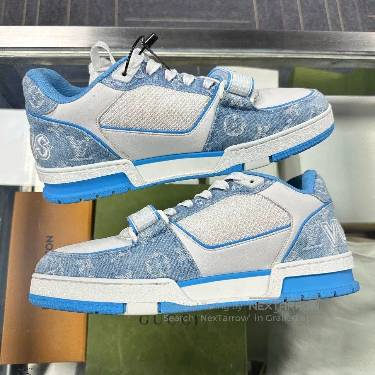 Louis Vuitton LV Trainer White Blue Denim Velcro. Size US 9 / EU 42 - 4 Thumbnail