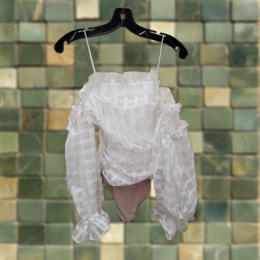 Amanda Uprichard Amanda Uprichard Lynda Checkered white ruffle off shoulder bodysuit M Size M / US 6-8 / IT 42-44 - 1 Thumbnail