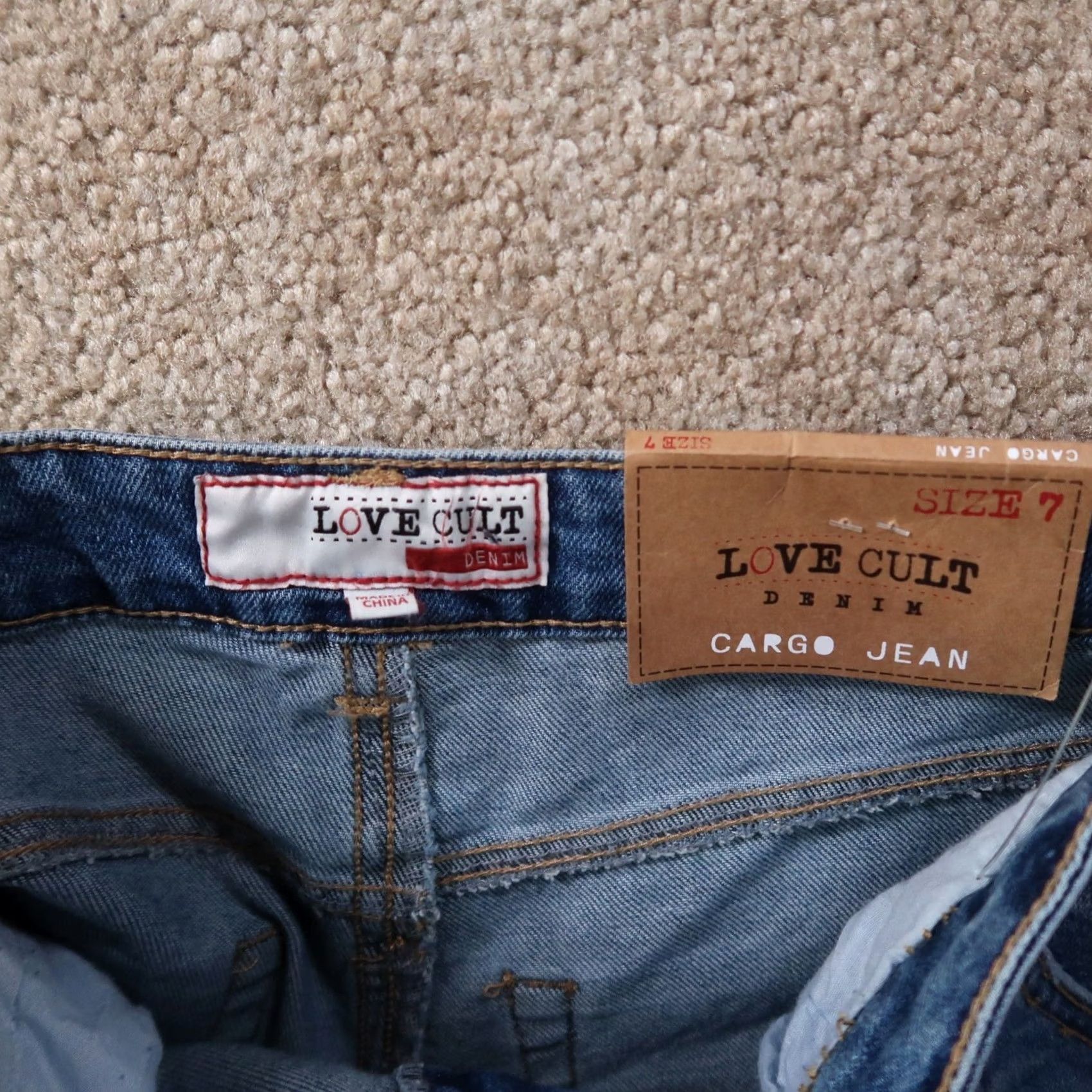 Vintage LOVE CULT Cargo Jeans Womens Juniors 7 Blue Frosted Wide-Leg Y2K New Size 28" / US 6 / IT 42 - 4 Thumbnail