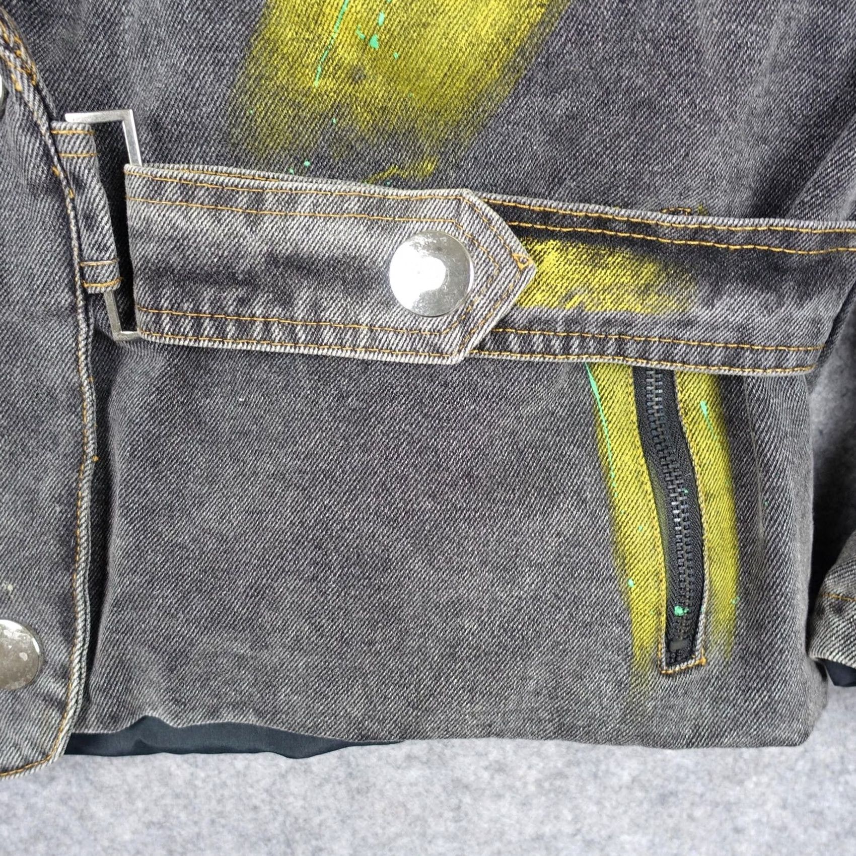 Vintage CC Studios Jacket Womens XL Denim Paint Splatter Cropped Biker Grunge Bomber Size XL / US 12-14 / IT 48-50 - 4 Thumbnail