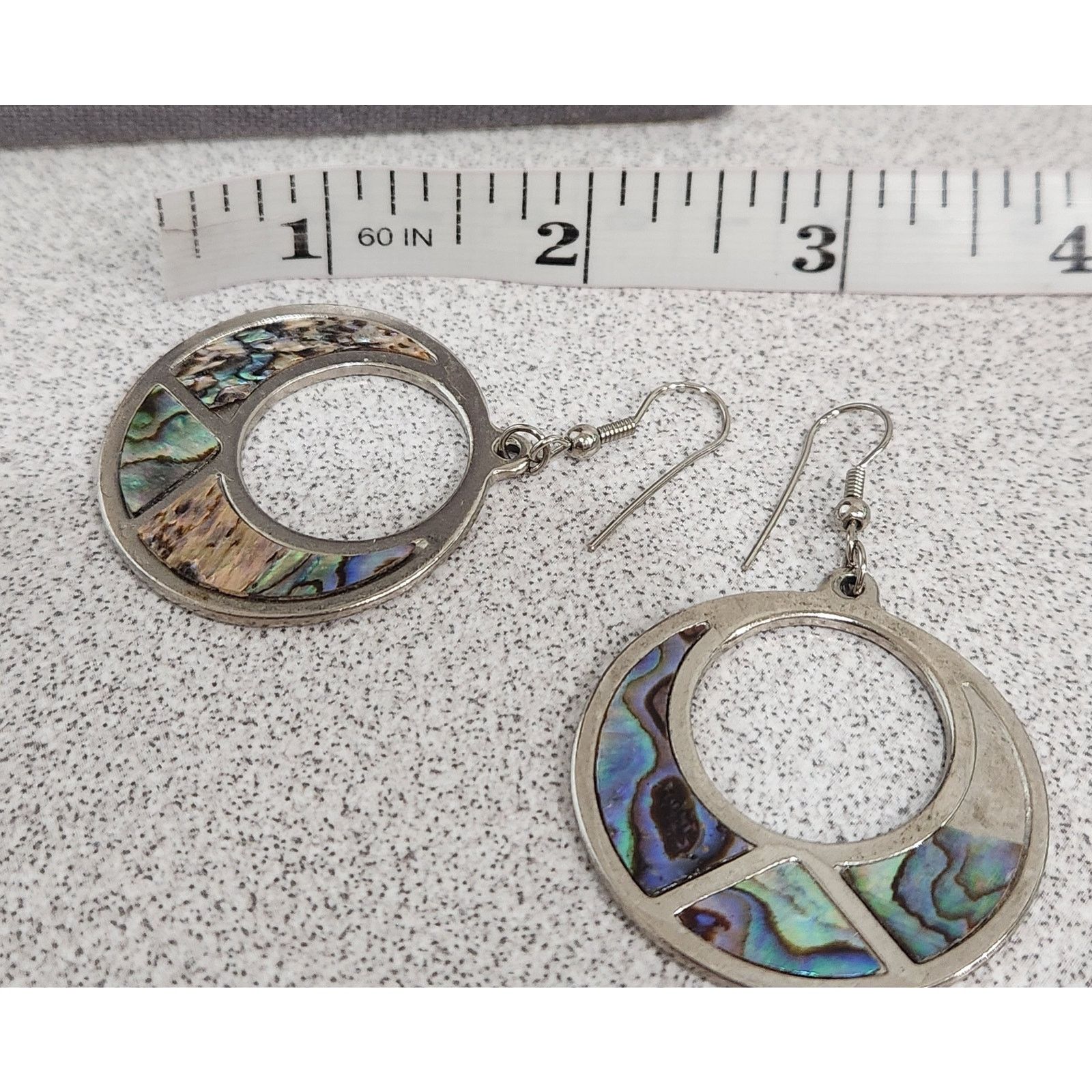 Other Silver Inlaid Abalone Round Dangle Fish Hook Earrings 2.5" Size ONE SIZE - 4 Thumbnail