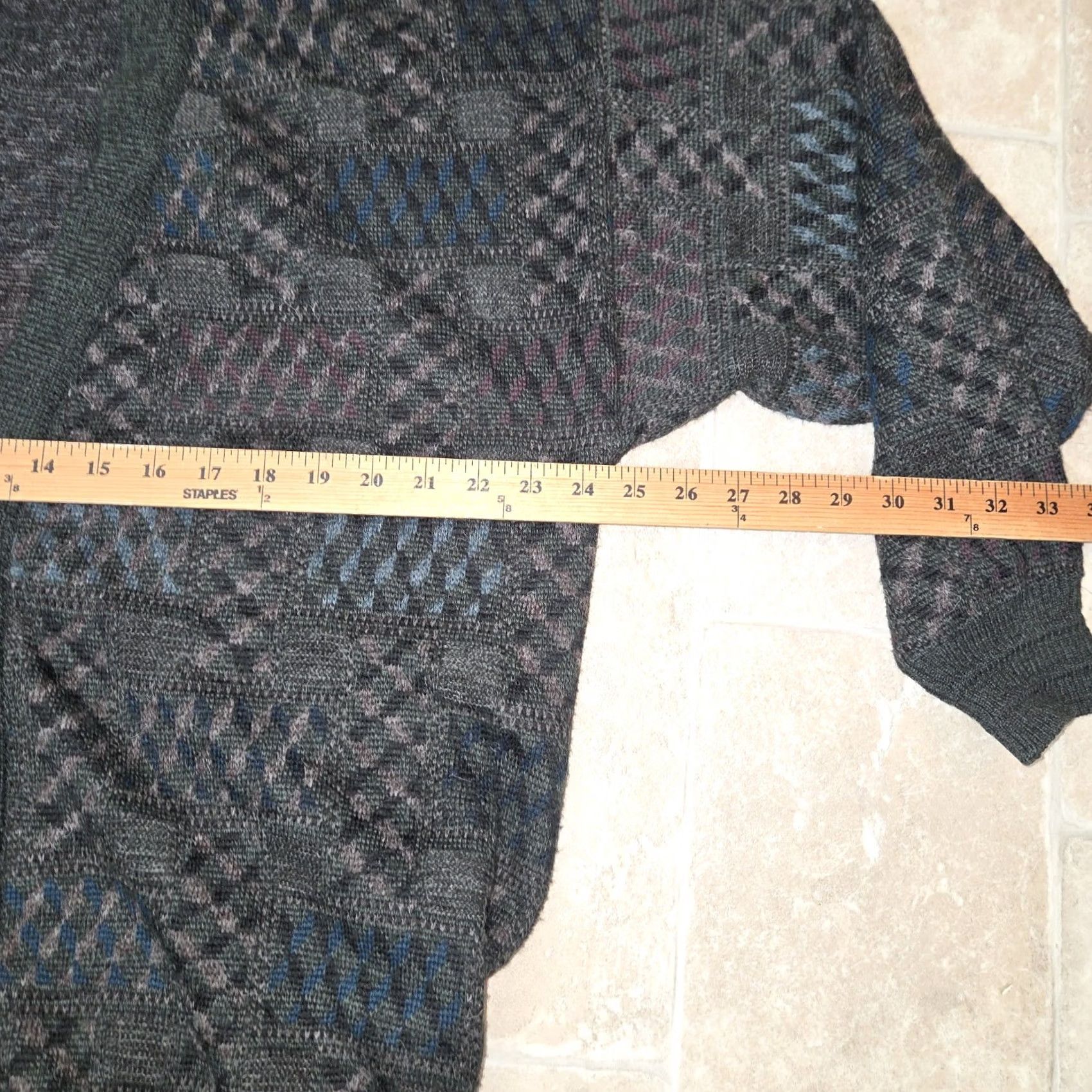 Hombre Cardigan Mens 1XL Green Wool Blend Knit Geometric Sweater V-Neck Classic, Men's — image 6 of 6
