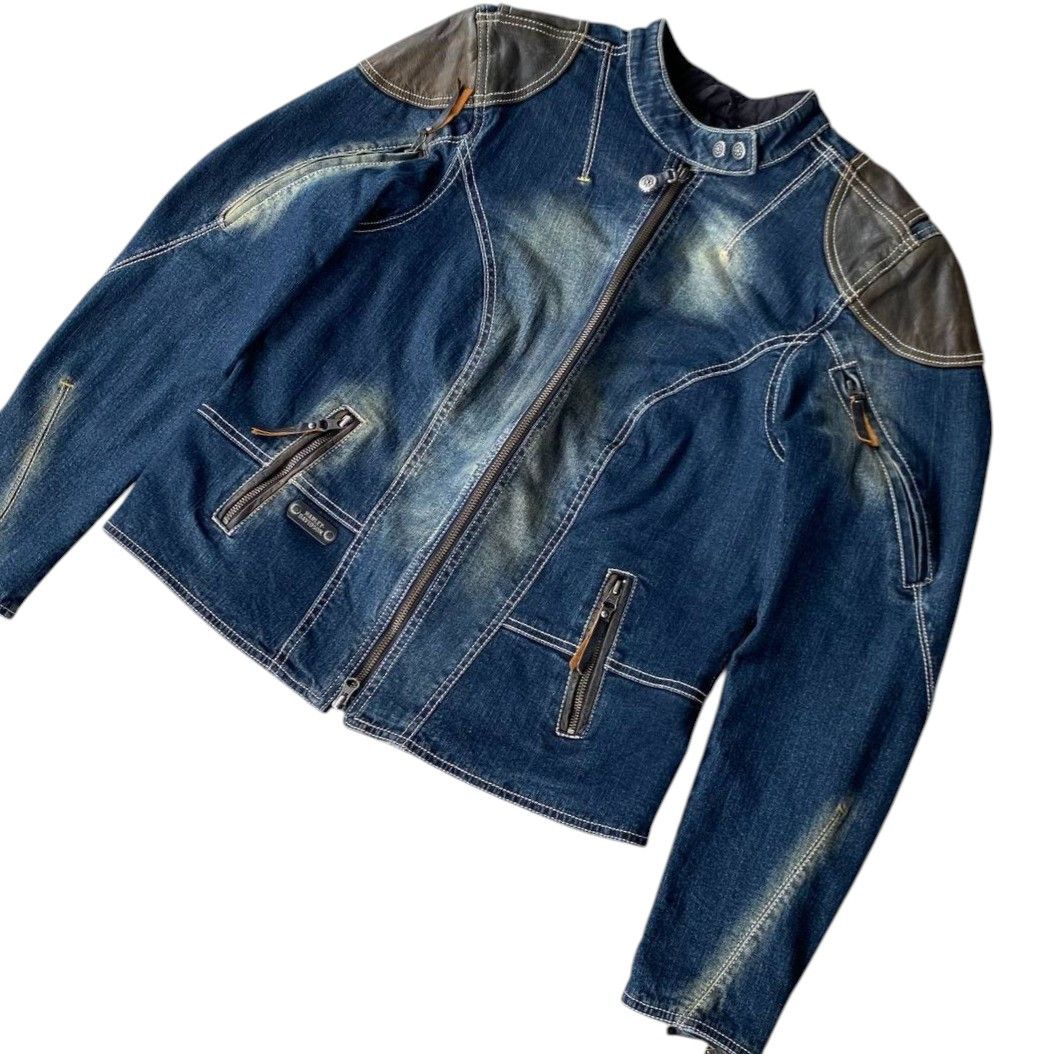 Harley Davidson Y2K Harley-Davidson Women Biker Jacket Denim Leather Studded Size L / US 10 / IT 46 - 3 Thumbnail