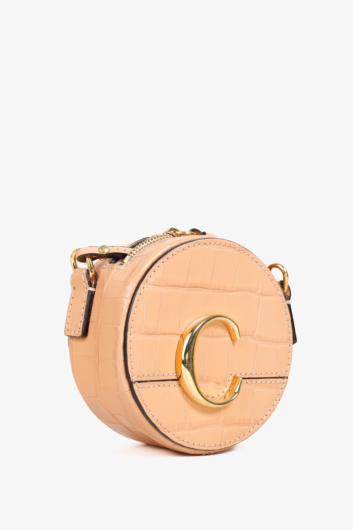 Chloe Chloe C Mini Round Milky Orange Croc-Embossed Crossbody Bag Size ONE SIZE - 2 Thumbnail
