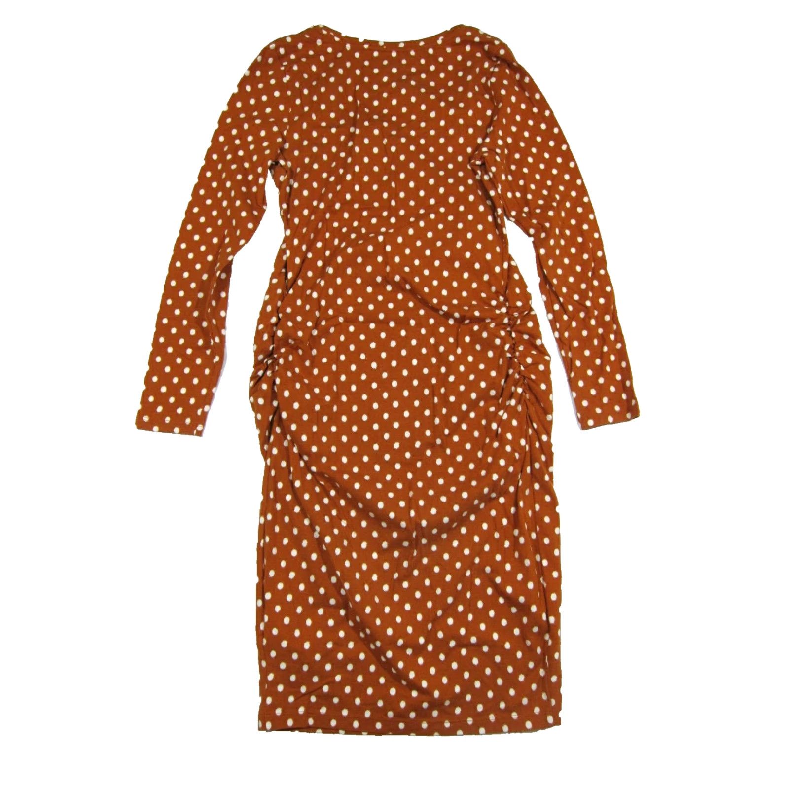 Old Navy Old Navy Maternity Brown White Polka Dot Long Sleeve Ruched Dress Women Size S Size S / US 4 / IT 40 - 2 Thumbnail