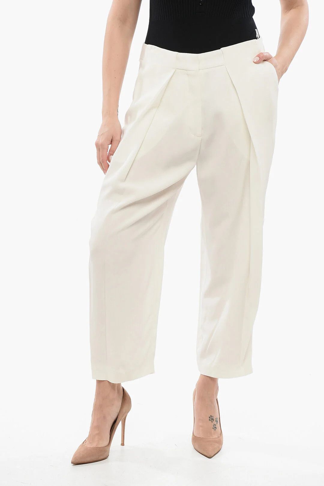 Balmain og1mm0326 Viscose Tapered-Fit Pant in White Size 28" / US 6 / IT 42 - 1 Thumbnail