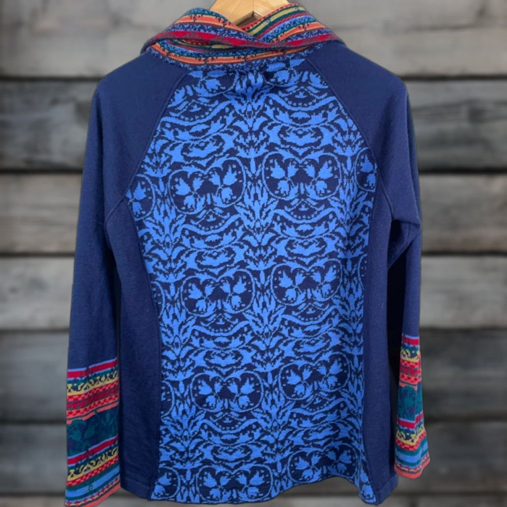 Vintage VINTAGE Icelandic Design Blue Abstract Zip Cardigan Women's XL Lightweight Wool Blend Long Sleeve Collared Knit 90s Preppy Ski Size XL / US 12-14 / IT 48-50 - 1 Thumbnail