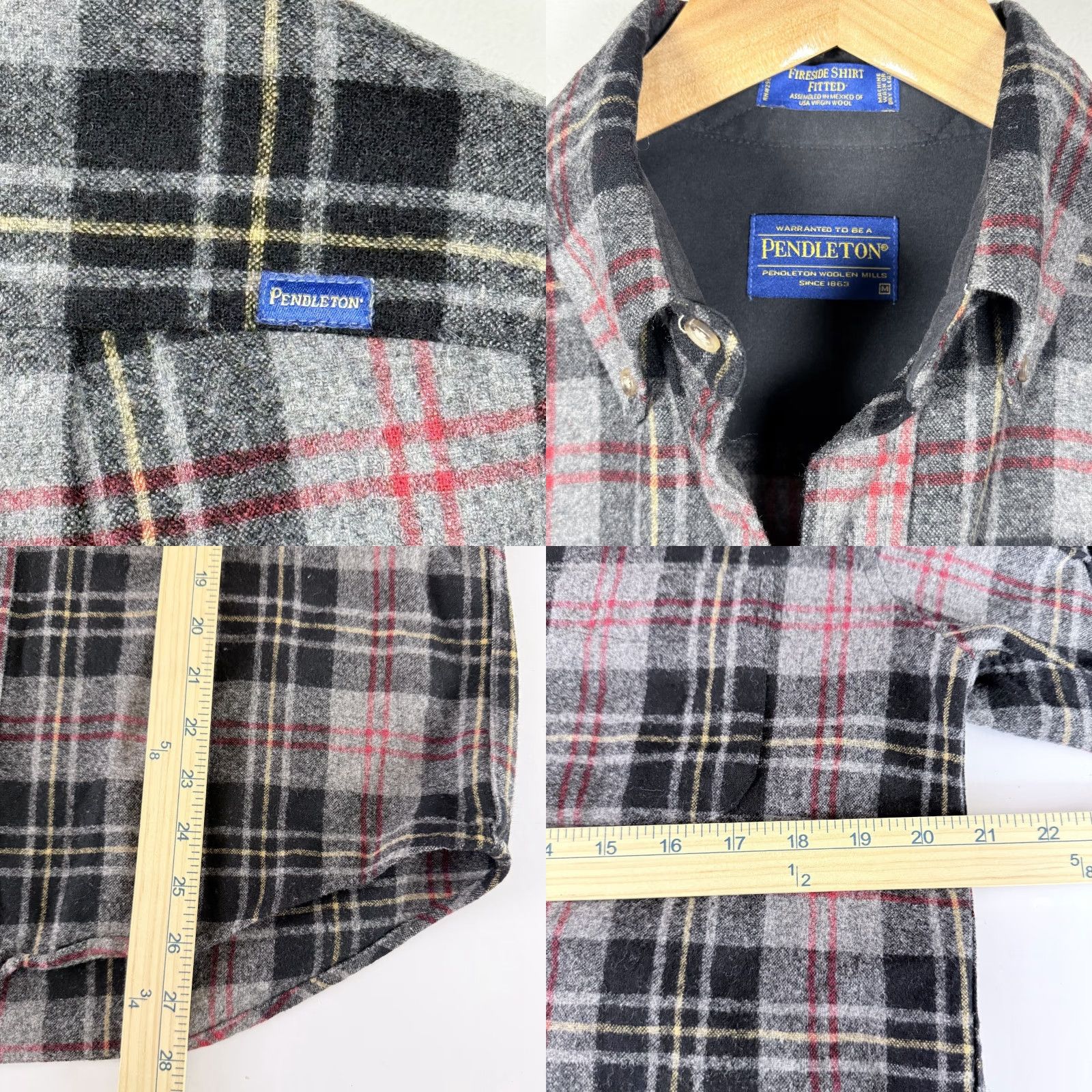 Pendleton VINTAGE Pendleton Shirt Gray Plaid Virgin Wool Fitted Men's Size Medium Size US M / EU 48-50 / 2 - 8 Thumbnail