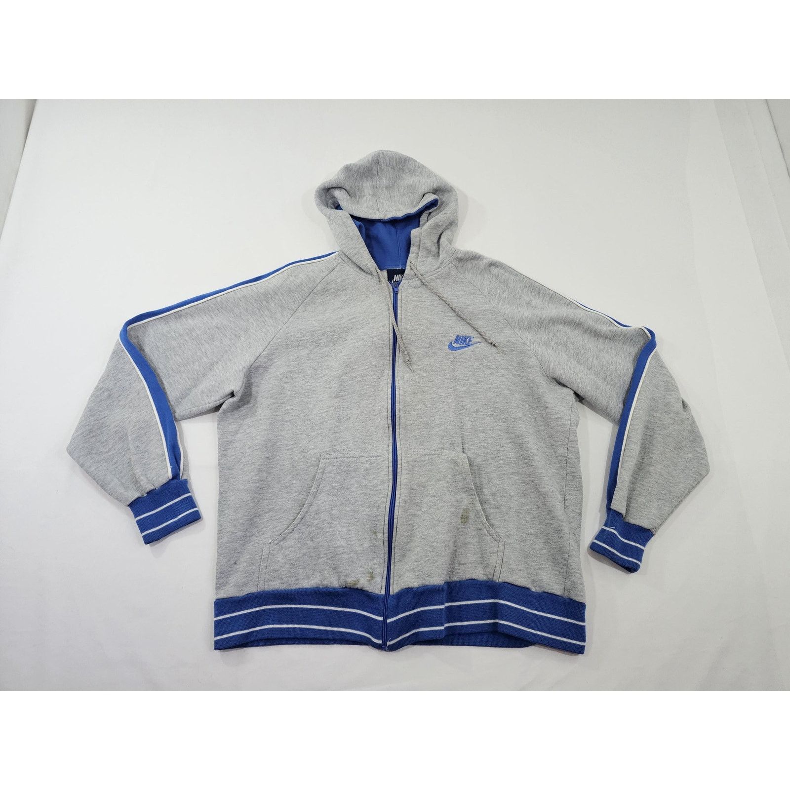 Nike 80s NIKE Zip-Up Hoodie Sweatshirt GRAY Blue Sz XL Size US XL / EU 56 / 4 - 1 Thumbnail