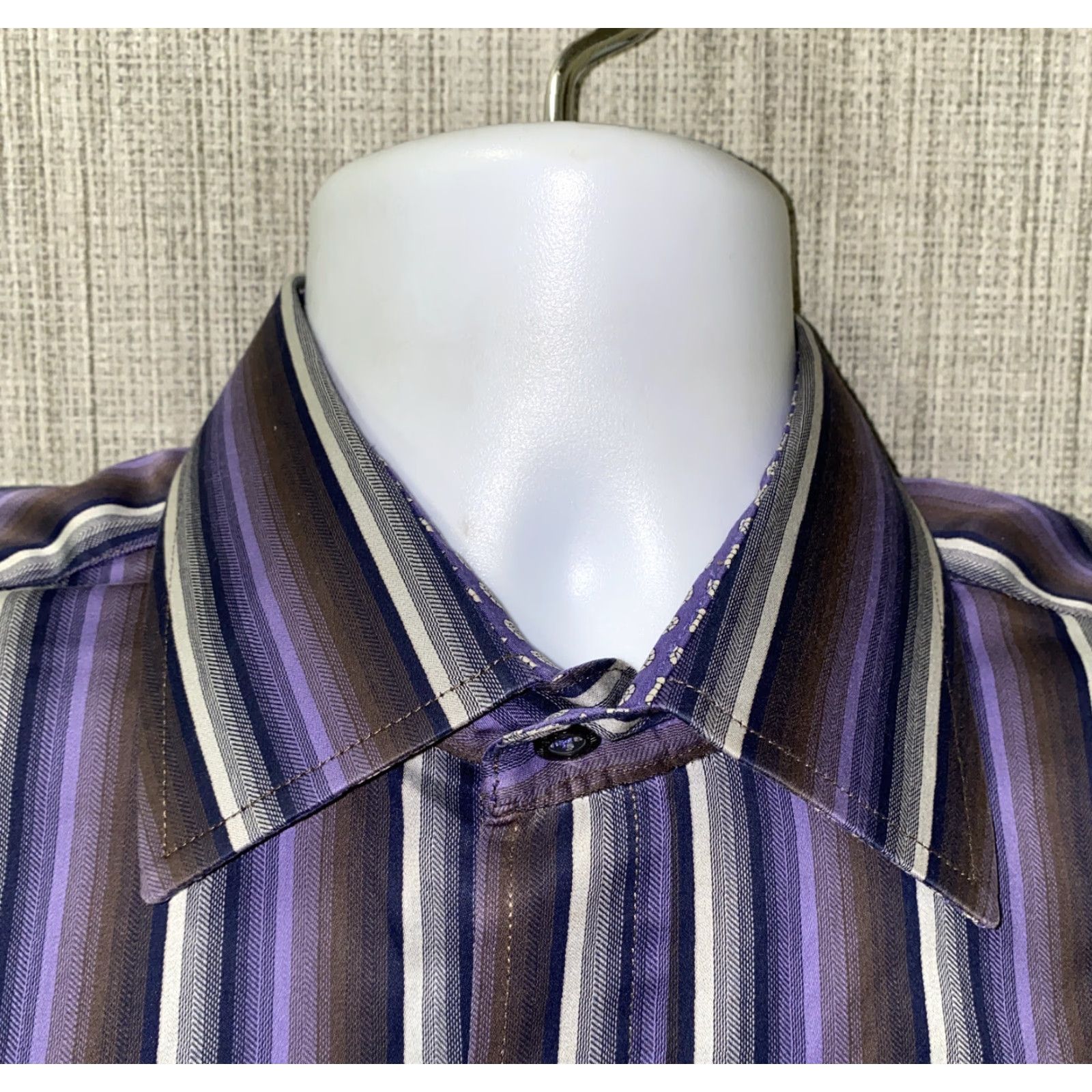 BUGATCHI Bugatchi Uomo Shirt Mens Black/Purple Striped Long Sleeve Button-Up 24 In Armpit L Regular Cotton? Size US L / EU 52-54 / 3 - 3 Thumbnail