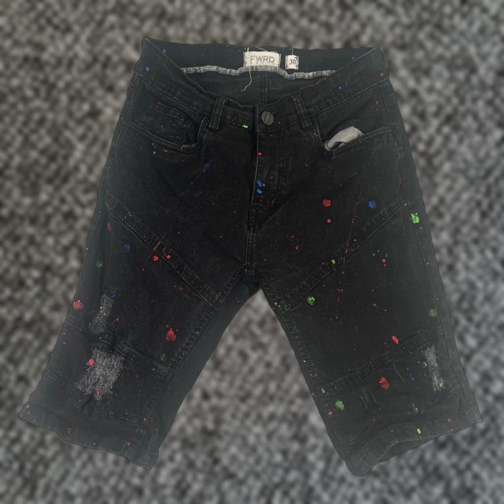 Denime FWRD Denim Mens Bermuda Shorts 30 Slim Black Distressed Denim 98% Cotton 2% Elastane Men’s Shorts 30 Black Vintage No Size US 30 / EU 46 - 1 Thumbnail