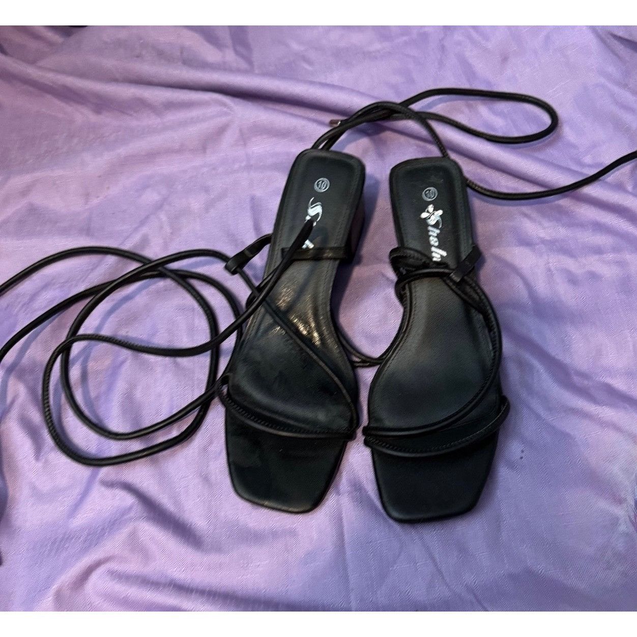 Shein Women’s Black Lace-Up Block Heel Sandals – Size 10 – Strappy Size US 10 / IT 40 - 7 Thumbnail