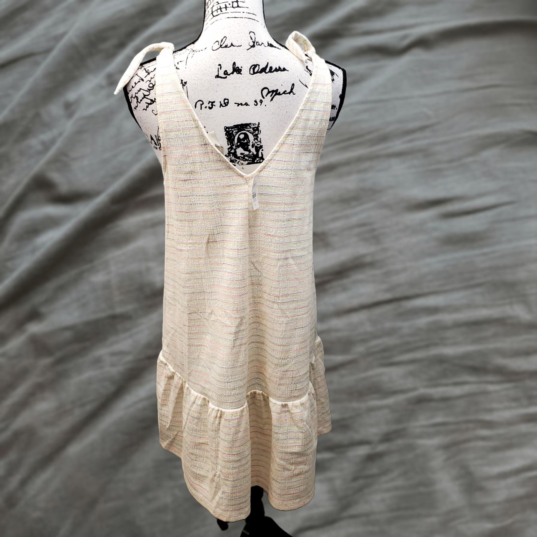 Loft LOFT Ann Taylor Tank Dress Womens Small Multicolor Striped Tie Shoulder Button Front V-Neck Sleeveless Midi Casual Dress Womens Size S Size S / US 4 / IT 40 - 1 Thumbnail
