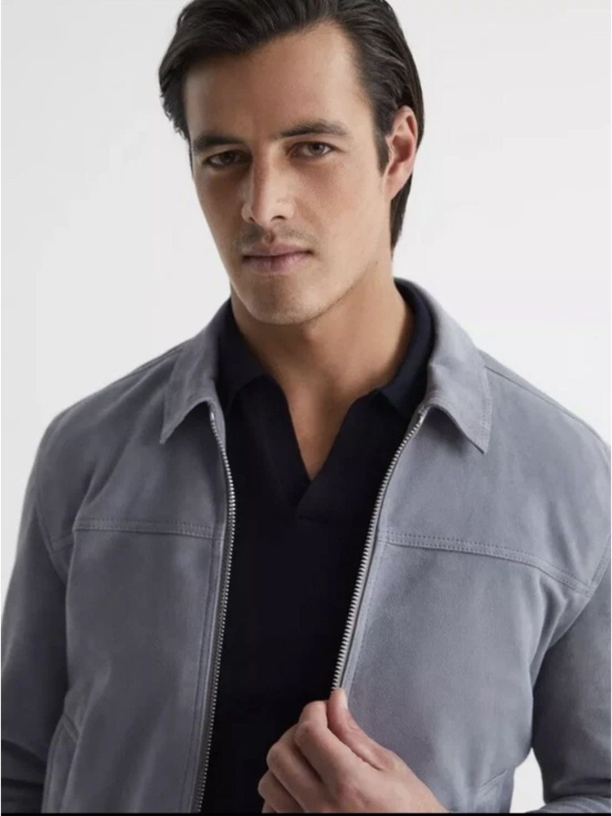 Reiss REISS MENS Riley Suede Jacket in Slate Blue Size US XL / EU 56 / 4 - 2 Thumbnail