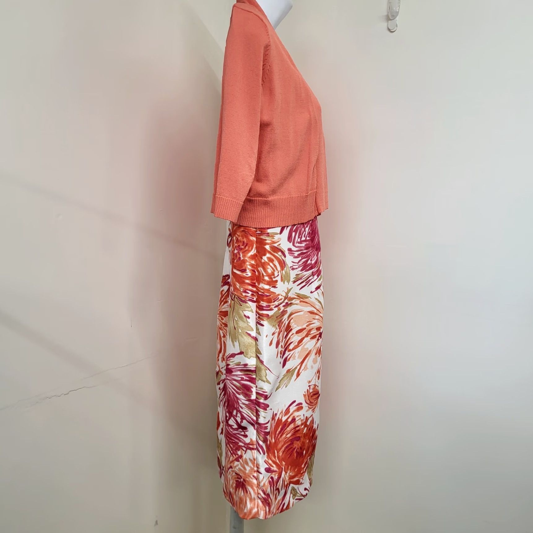 Vintage Studio 1 Two-Piece Dress Women's Size 6 Crew Neck Bodycon Floral Print Salmon Sleeveless Size M / US 6-8 / IT 42-44 - 4 Thumbnail