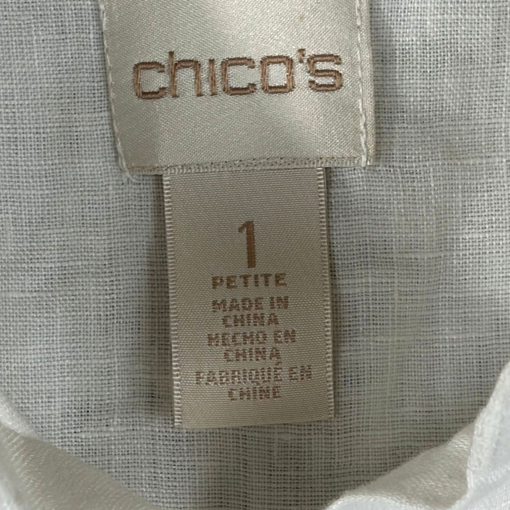 Vintage Chico's Sleeveless Linen Tunic Top White Button Front Pockets Petite 1 M 8P Womens Tunic Size M / US 6-8 / IT 42-44 - 6 Thumbnail