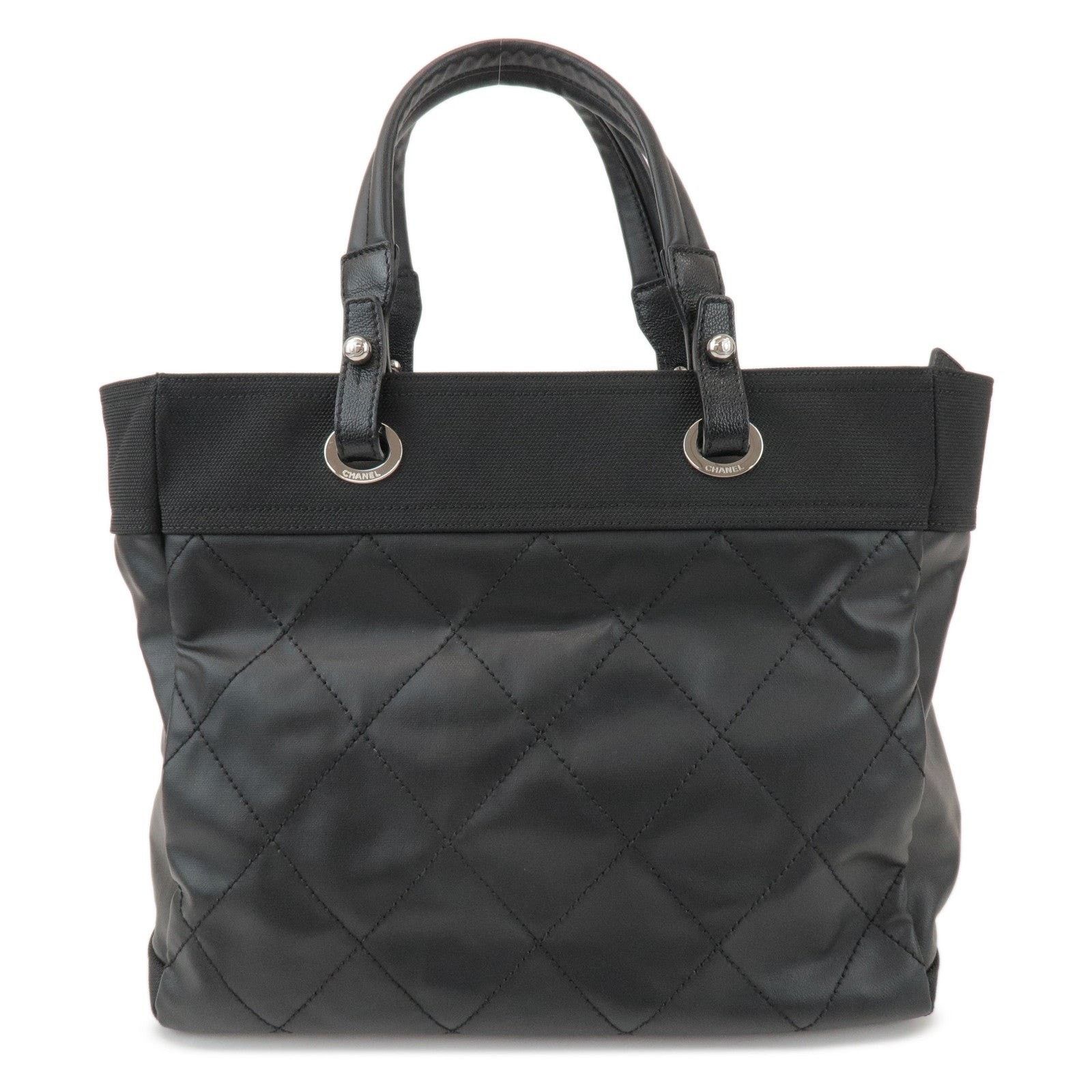 Chanel Chanel Paris Biarritz MM Leather Canvas Tote Black Size ONE SIZE - 1 Thumbnail