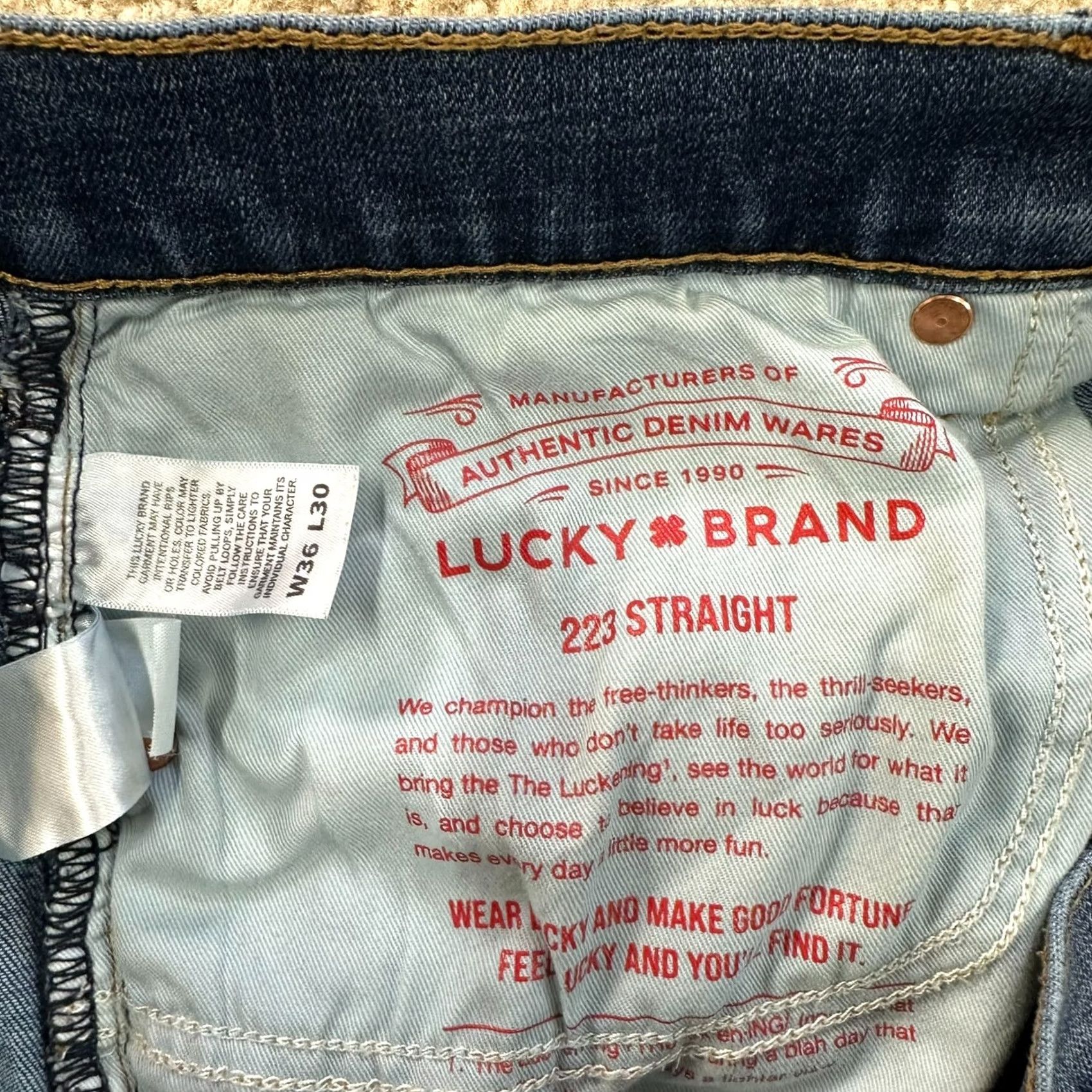 Lucky Brand Lucky Brand 223 Straight Jeans Men's 36x30 Blue Denim Pants Stretch Regular Rise Mid 5-Pocket Denim Color Blue Size US 36 / EU 52 - 4 Thumbnail