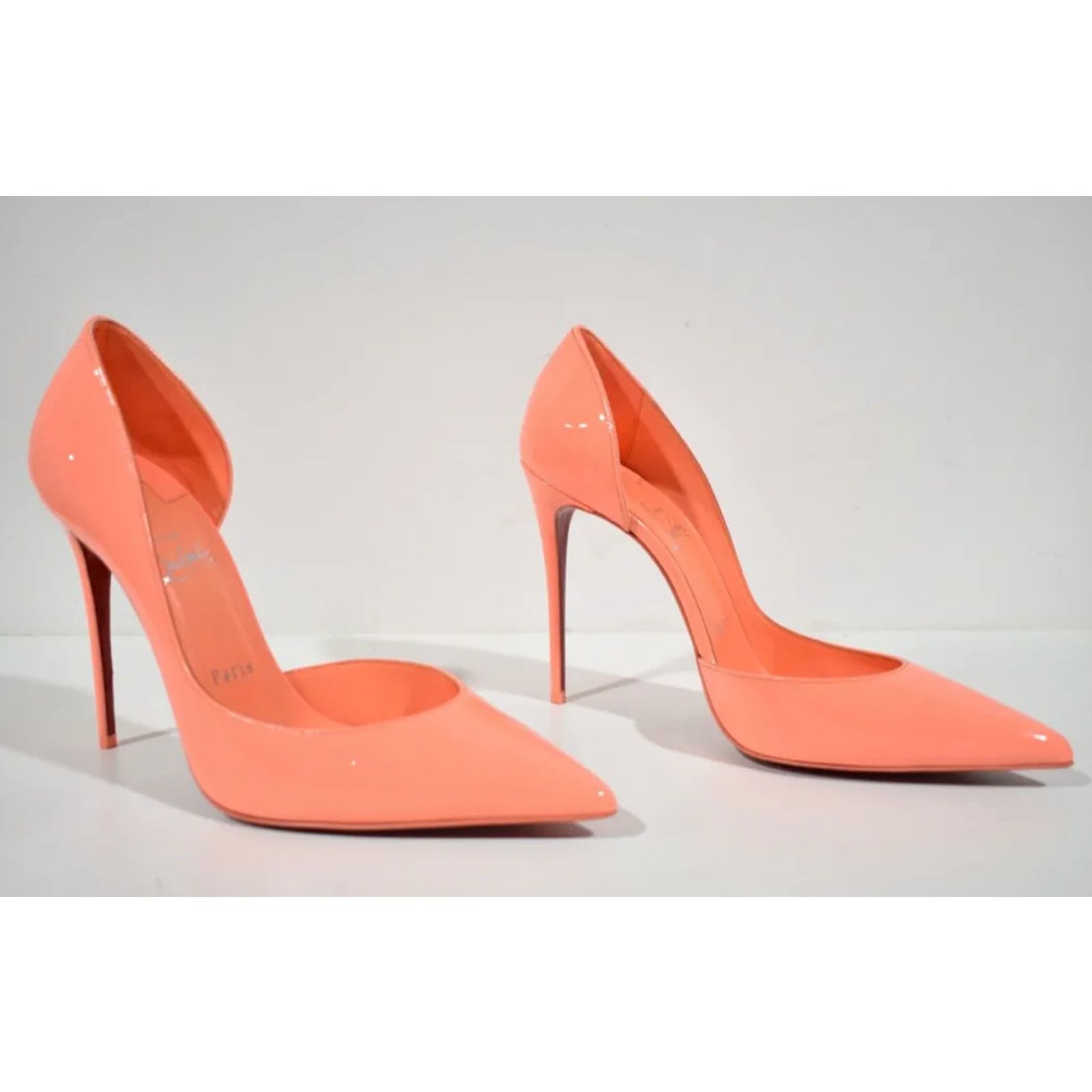 Christian Louboutin Iriza 100 Drag Orange Patent Leather D'Orsay Heel Pump 38 Size US 8 / IT 38 - 9 Thumbnail
