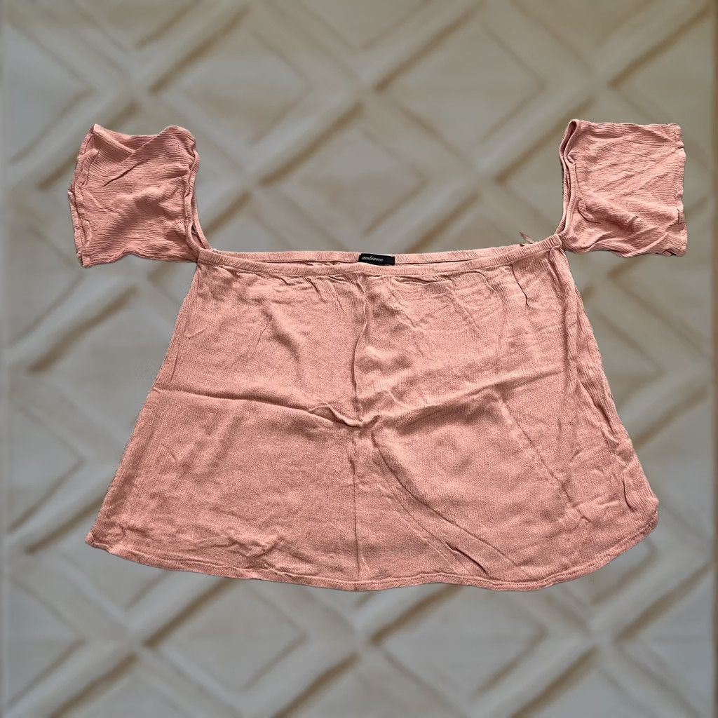 Pinko Ambiance Blouse Top Womens XL Pink Cold Shoulder Short Sleeve Stretch Rayon Blouse Regular Womens Pink 1XL Casual Sleeve Round Neck Pullover Ruffle Size XL / US 12-14 / IT 48-50 - 1 Thumbnail