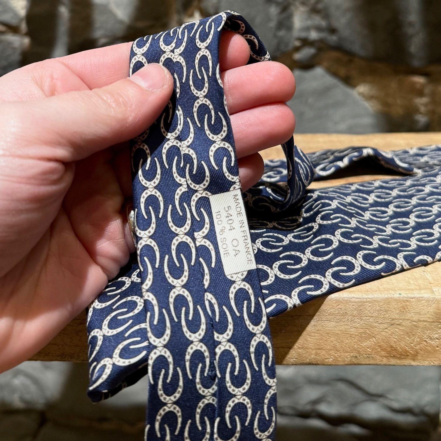 Hermes Hermès Horseshoe Prints Navy Silk Tie Size ONE SIZE - 6 Thumbnail