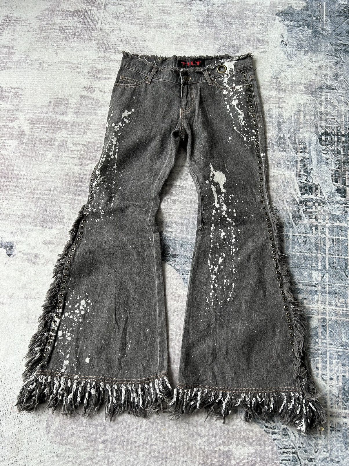 14th Addiction Flared Punk Style Painted Jeans Size US 29 - 3 Thumbnail