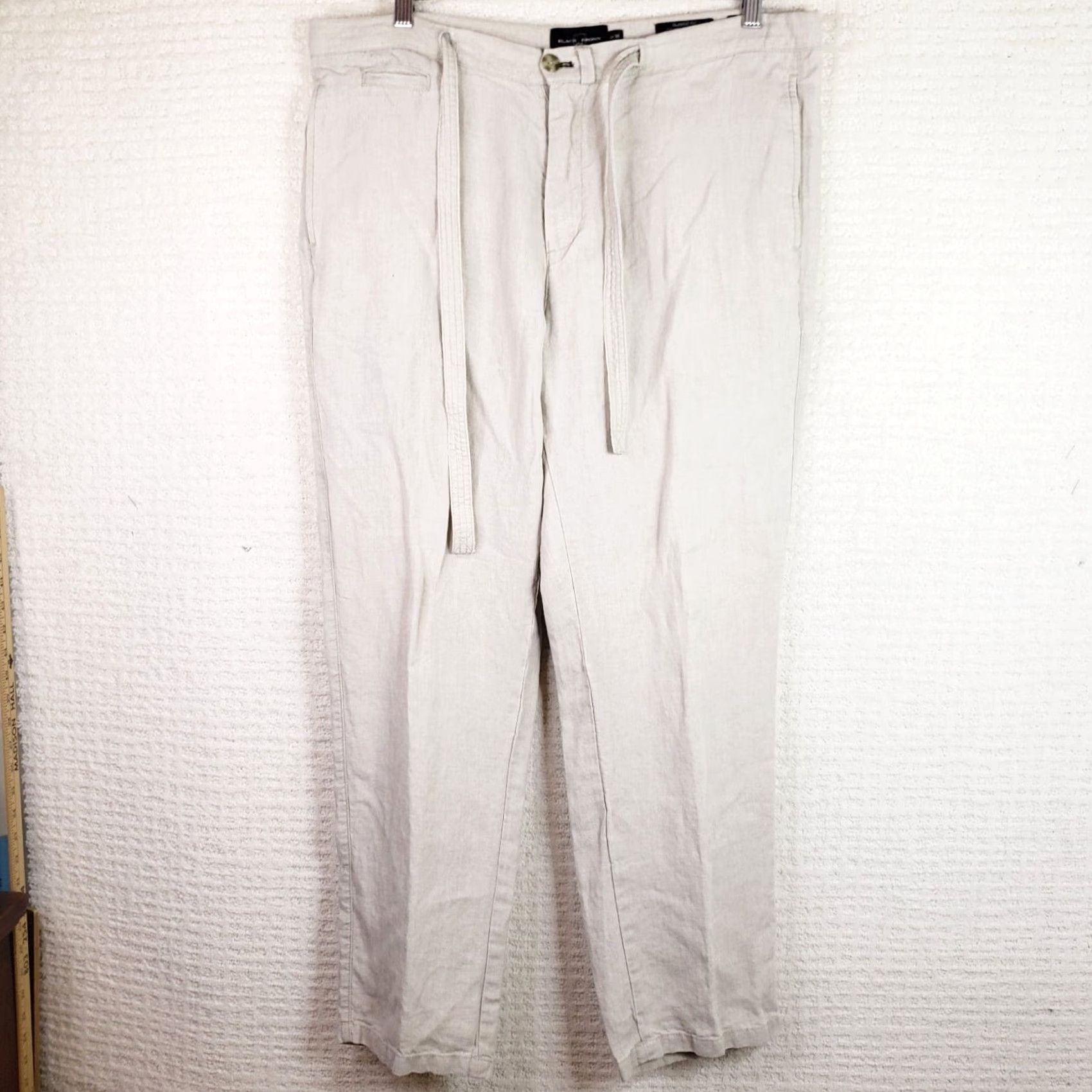 Vintage Black Brown 1826 Pants Beige Linen 36x30 Mens Relaxed Straight Pockets Drawstring Beach Casual 100% Linen Size US 36 / EU 52 - 2 Thumbnail