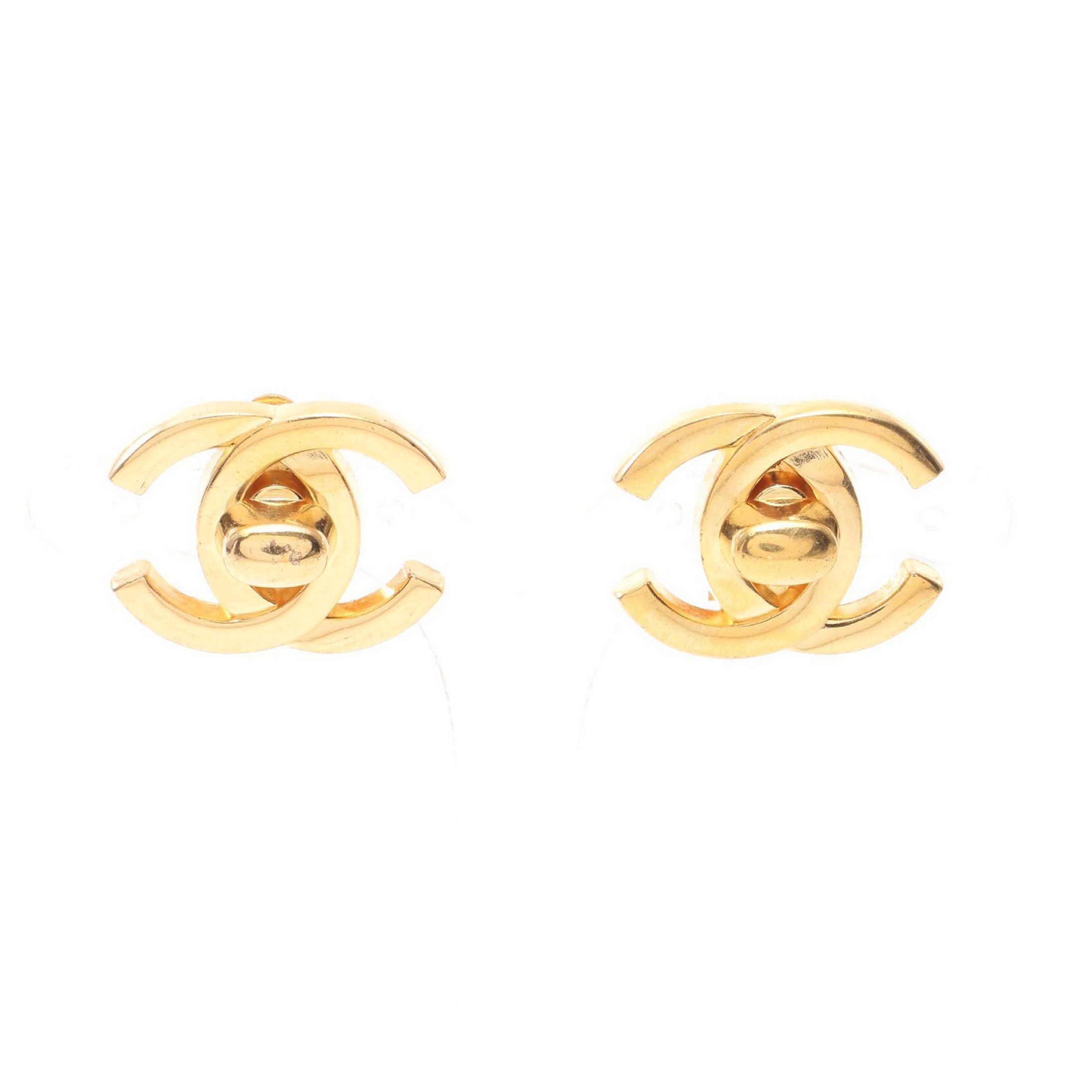 image of Chanel Coco Mark Turn Lock Earrings Gp Gold 95A, Women's