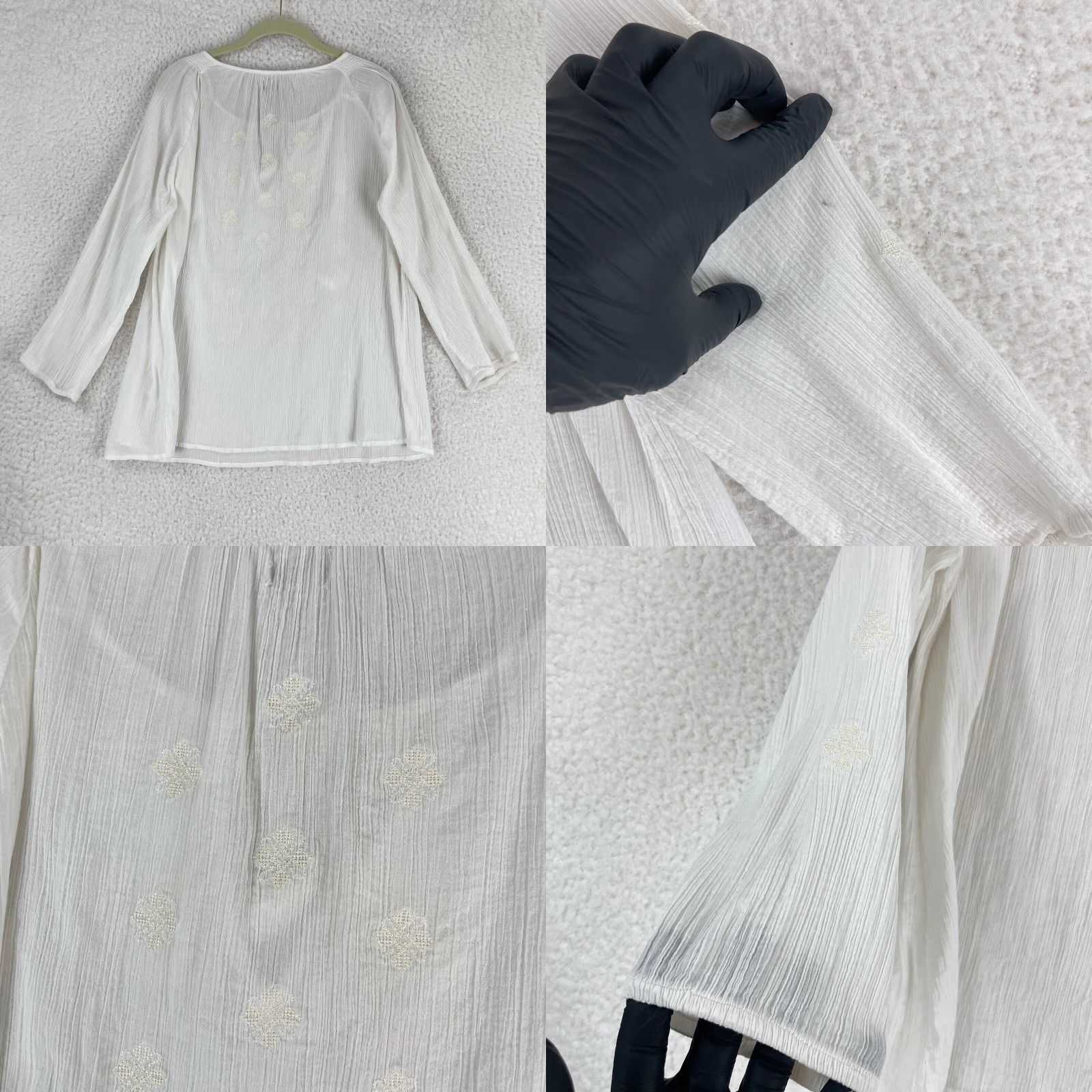 Joie Joie Shirt Womens Large White Embroidered Crepe Boho Long Sleeve Pullover V-Neck Size L / US 10 / IT 46 - 9 Thumbnail