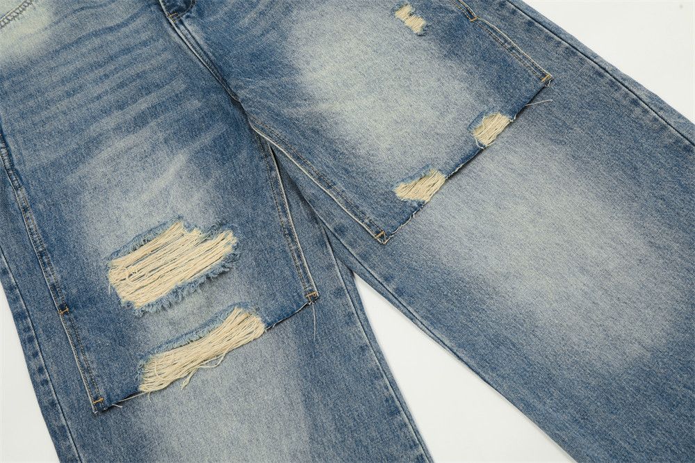 Japanese Brand × Jean Men's punk distressed washed raw edge straight ripped jeans Size US 32 / EU 48 - 6 Thumbnail