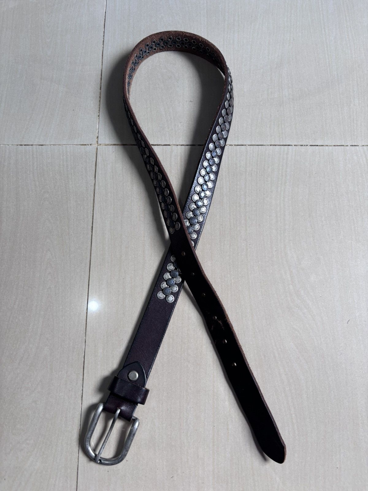 Other Brown Leather Belt with Silver Studs Size ONE SIZE - 1 Thumbnail